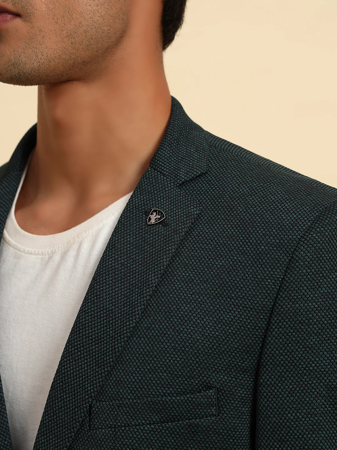 Green Self-Design Slim Fit Winter Coat | Cantabil - Image 10