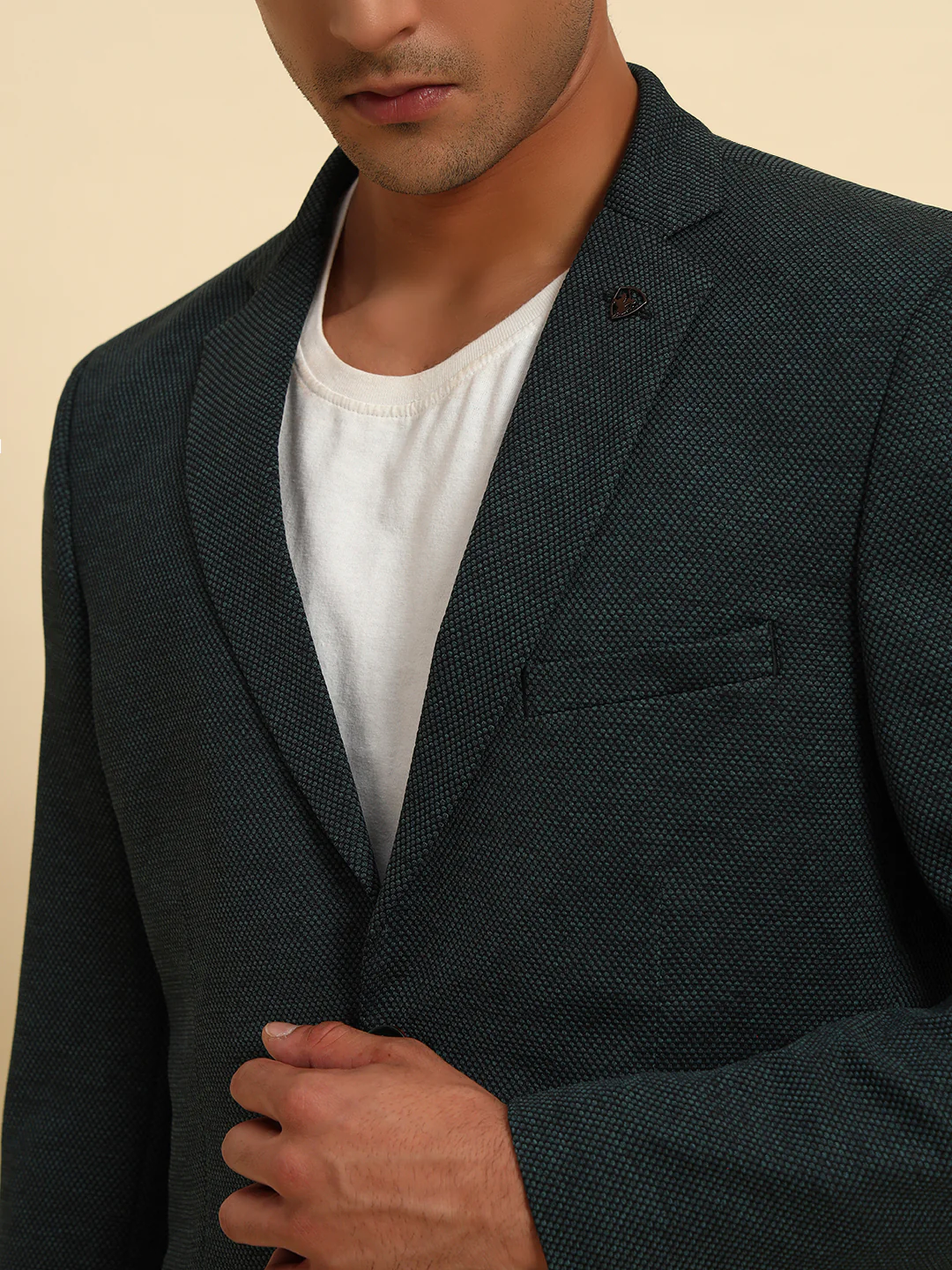 Green Self-Design Slim Fit Winter Coat | Cantabil - Image 8