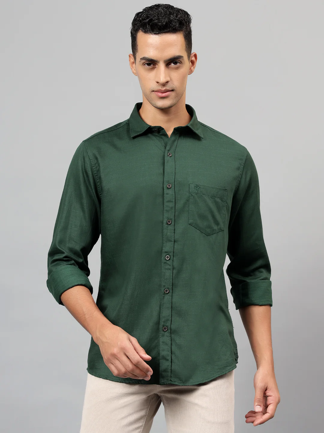 Casual Shirt for Men | Breathable & Soft with Color Fastness Regular Fit Spread Collar Neck Cotton Blend Fabric Solid Pattern - Image 3