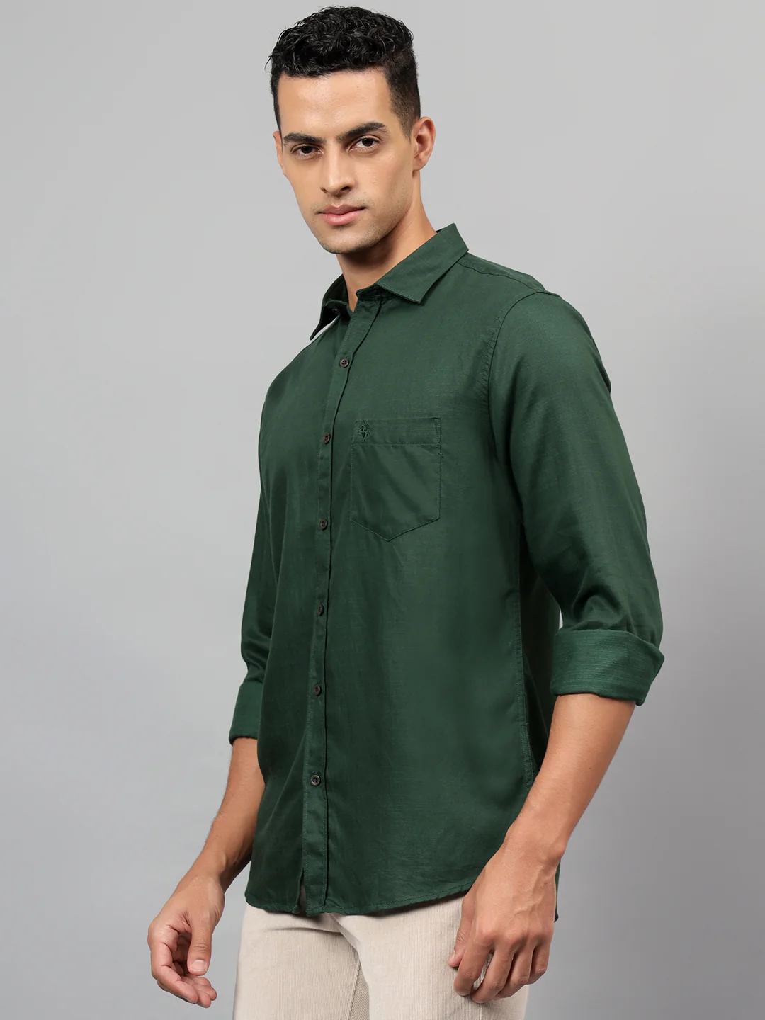 Casual Shirt for Men | Breathable & Soft with Color Fastness Regular Fit Spread Collar Neck Cotton Blend Fabric Solid Pattern - Image 4