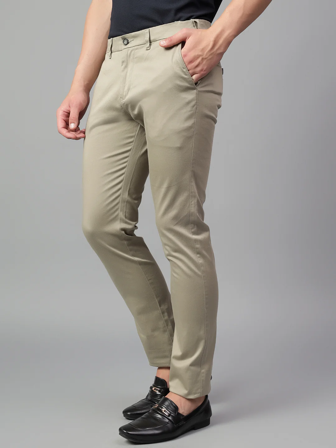 Casual Trouser for Men | Breathable & Soft with Color Fastness Regular Fit Cotton Blend Fabric Solid Pattern Button Closure - Image 4