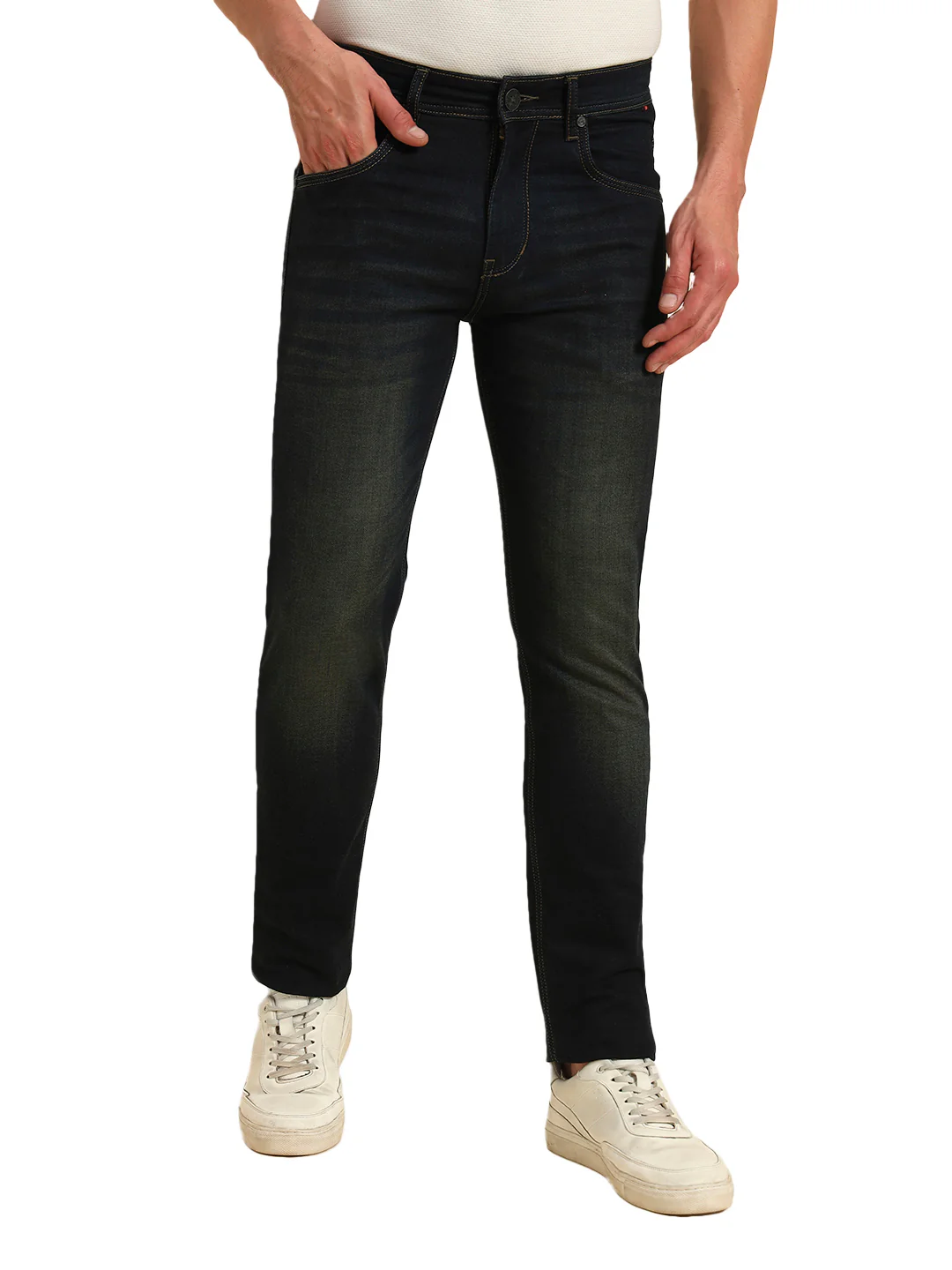 Denim Jeans for Men l Breathable & Soft with Color Fastness Ultra Narrow Fit Cotton Fabric Solid Pattern Button Closure - Image 5