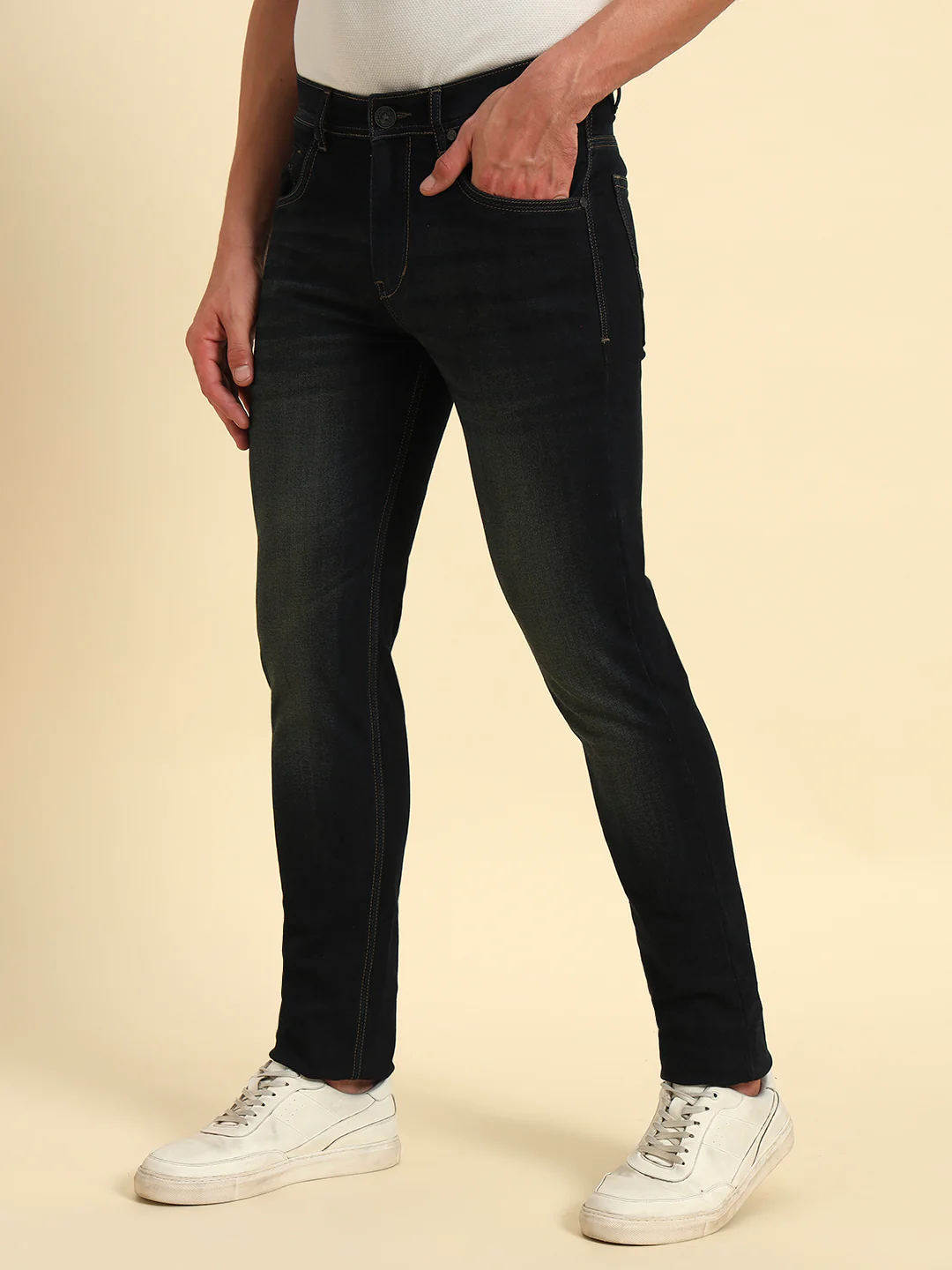 Denim Jeans for Men l Breathable & Soft with Color Fastness Ultra Narrow Fit Cotton Fabric Solid Pattern Button Closure - Image 7