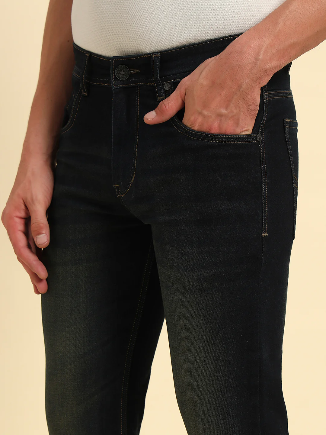 Denim Jeans for Men l Breathable & Soft with Color Fastness Ultra Narrow Fit Cotton Fabric Solid Pattern Button Closure - Image 9