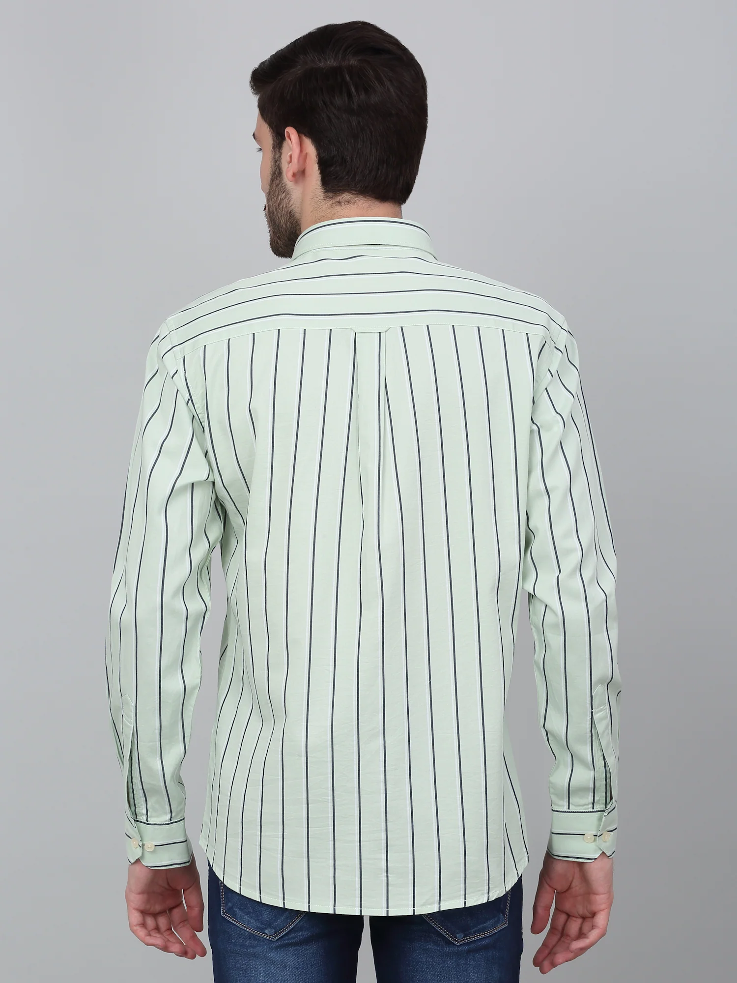 Casual Shirt for Men | Breathable & Soft with Color Fastness Regular Fit Spread Collar Neck Cotton Fabric Striped Pattern - Image 2