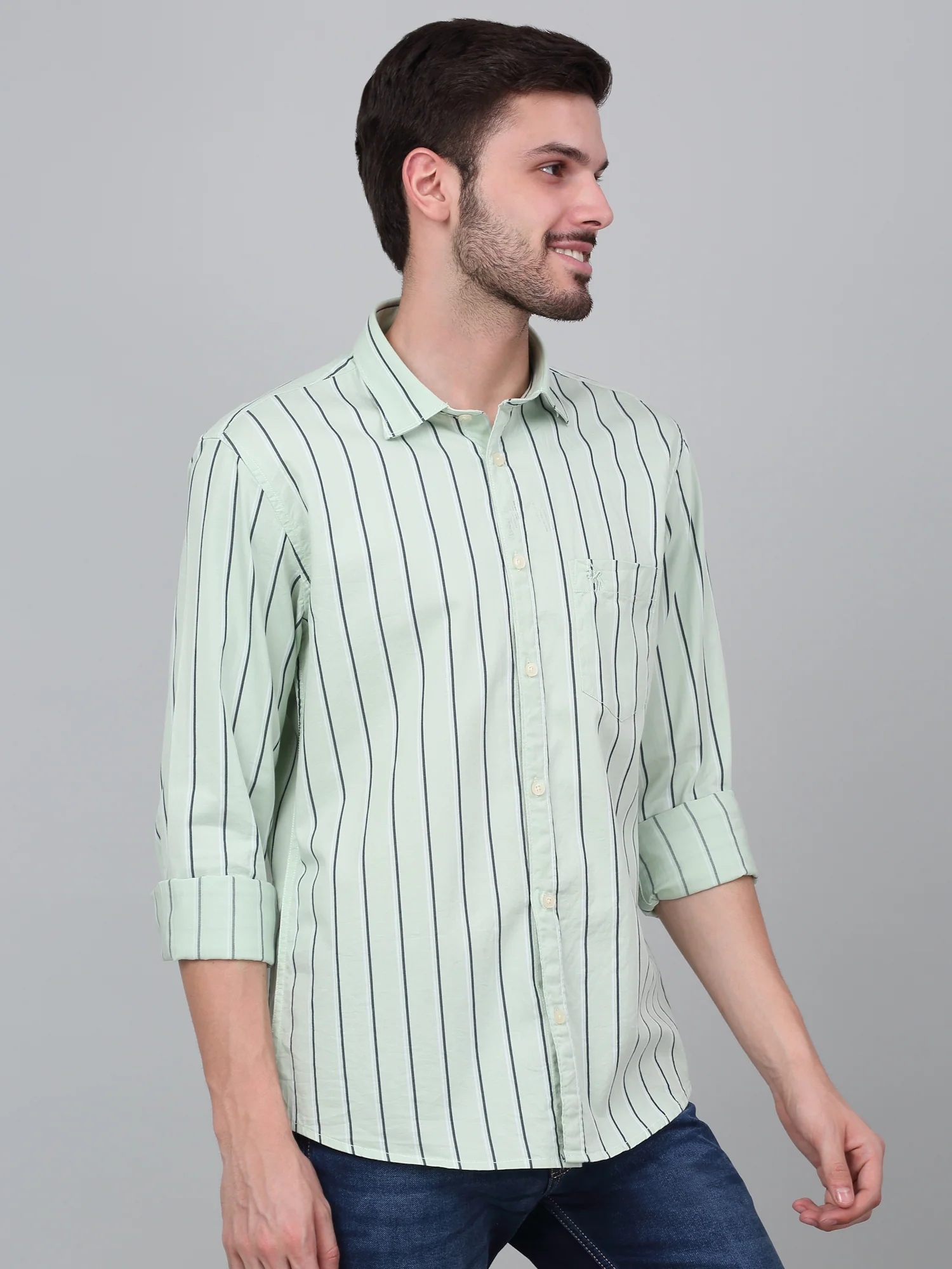 Casual Shirt for Men | Breathable & Soft with Color Fastness Regular Fit Spread Collar Neck Cotton Fabric Striped Pattern - Image 3