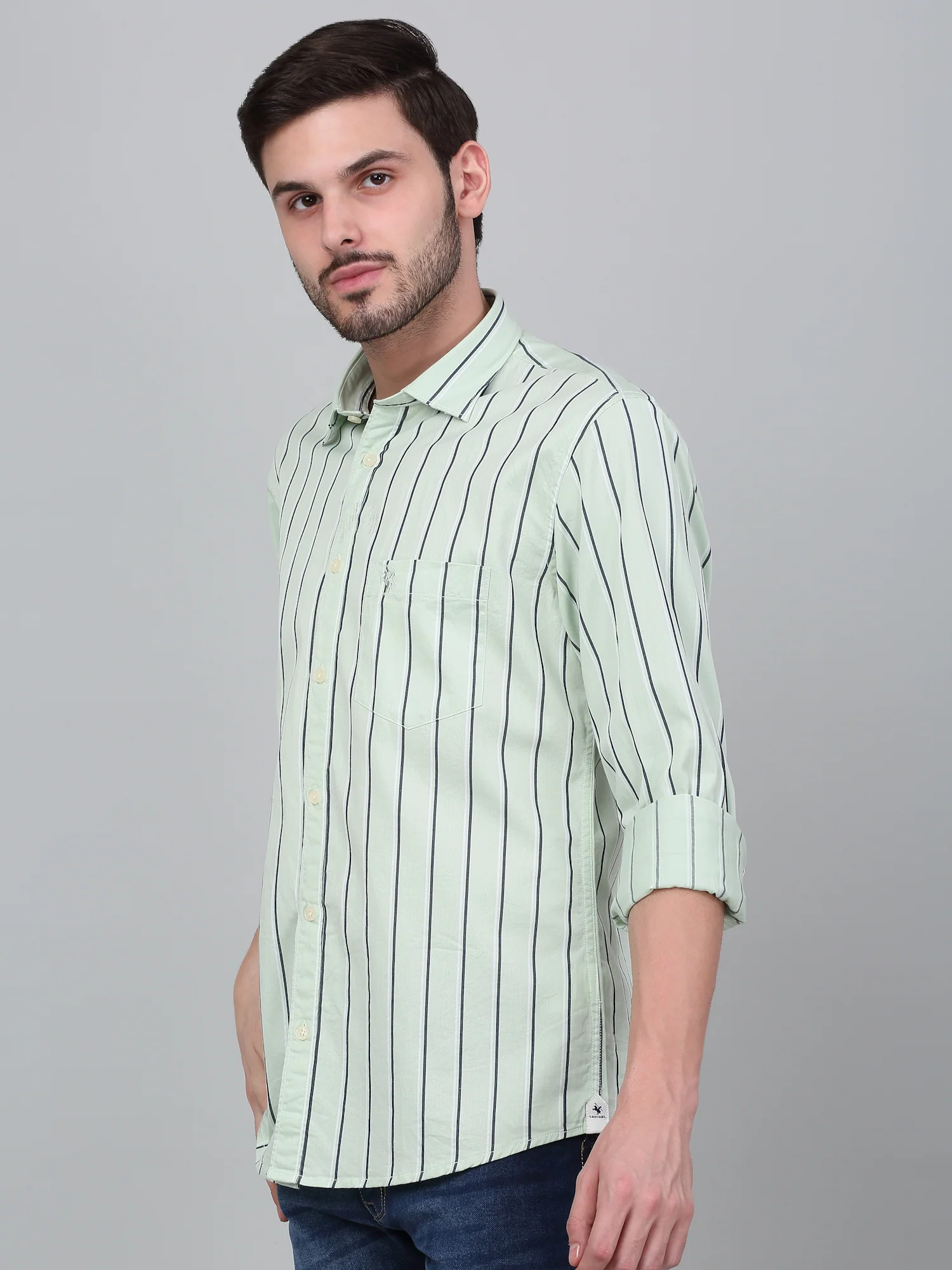 Casual Shirt for Men | Breathable & Soft with Color Fastness Regular Fit Spread Collar Neck Cotton Fabric Striped Pattern - Image 4