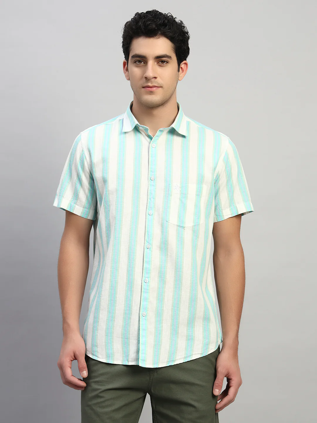 Casual Shirt for Men | Breathable & Soft with Color Fastness Regular Fit Spread Collar Neck Cotton Fabric Striped Pattern - Image 2