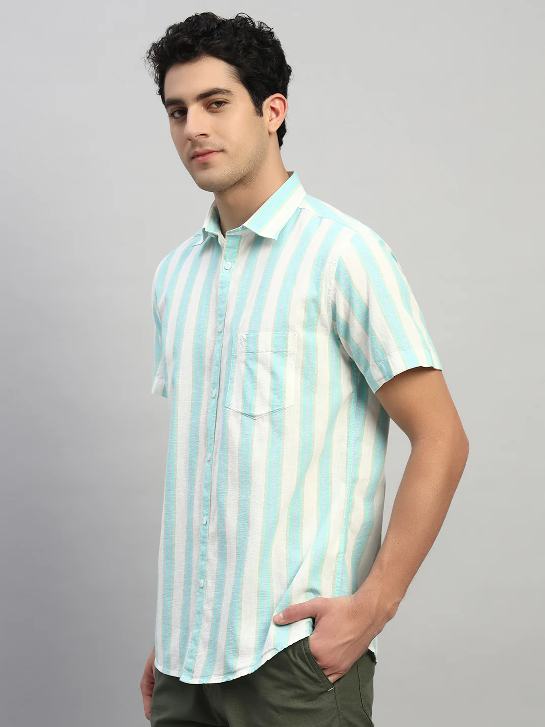 Casual Shirt for Men | Breathable & Soft with Color Fastness Regular Fit Spread Collar Neck Cotton Fabric Striped Pattern - Image 3