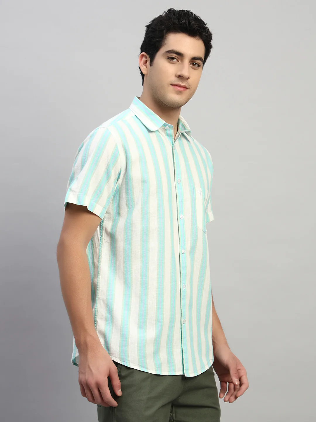 Casual Shirt for Men | Breathable & Soft with Color Fastness Regular Fit Spread Collar Neck Cotton Fabric Striped Pattern - Image 5