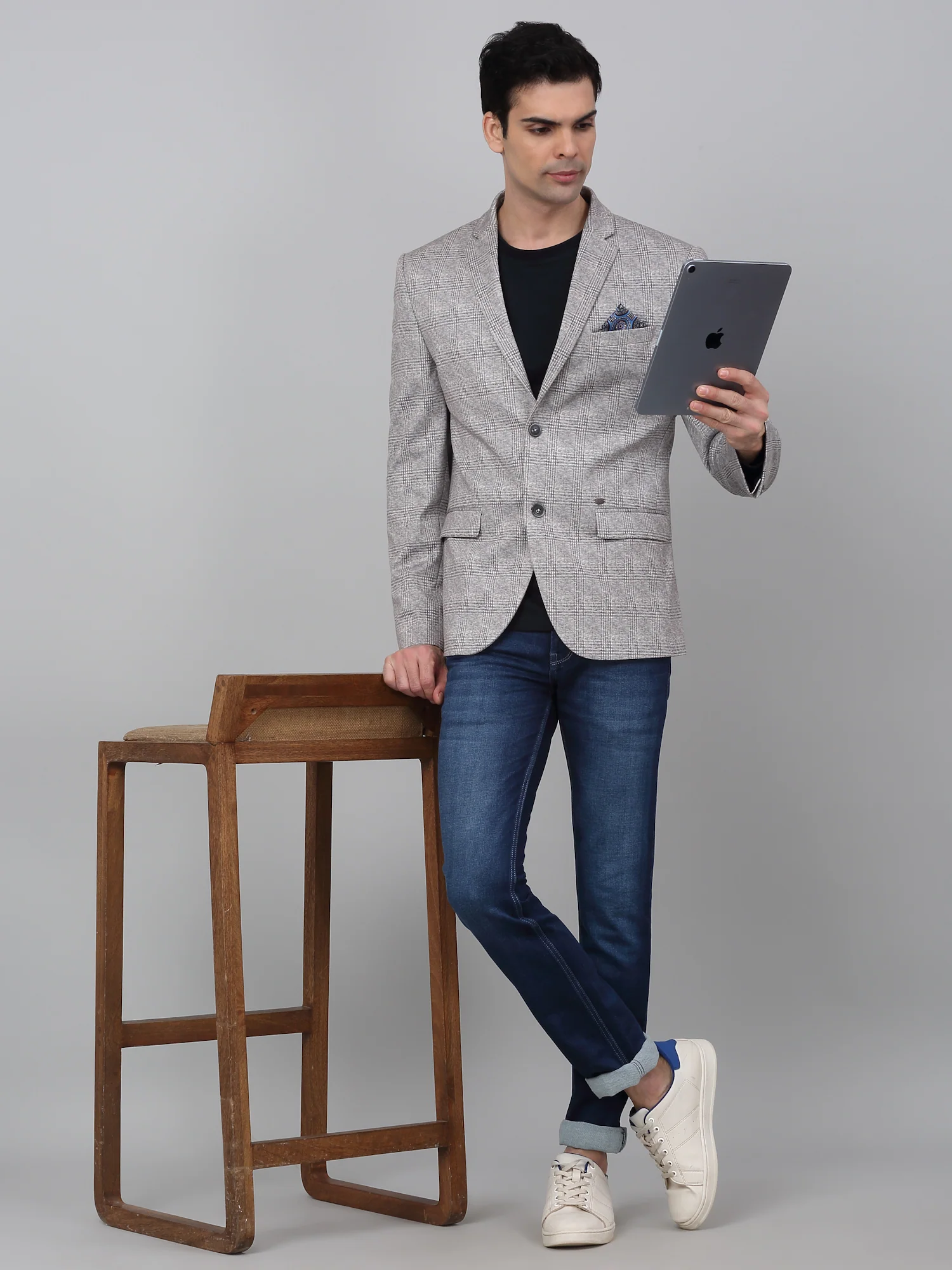 Blazer for Men | Premium Casual Blazer Slim Fit Notched Collar Poly Viscose Fabric Checkered Pattern - Image 2