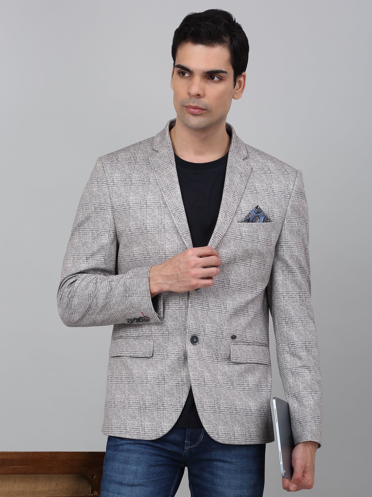 Blazer for Men | Premium Casual Blazer Slim Fit Notched Collar Poly Viscose Fabric Checkered Pattern - Image 5
