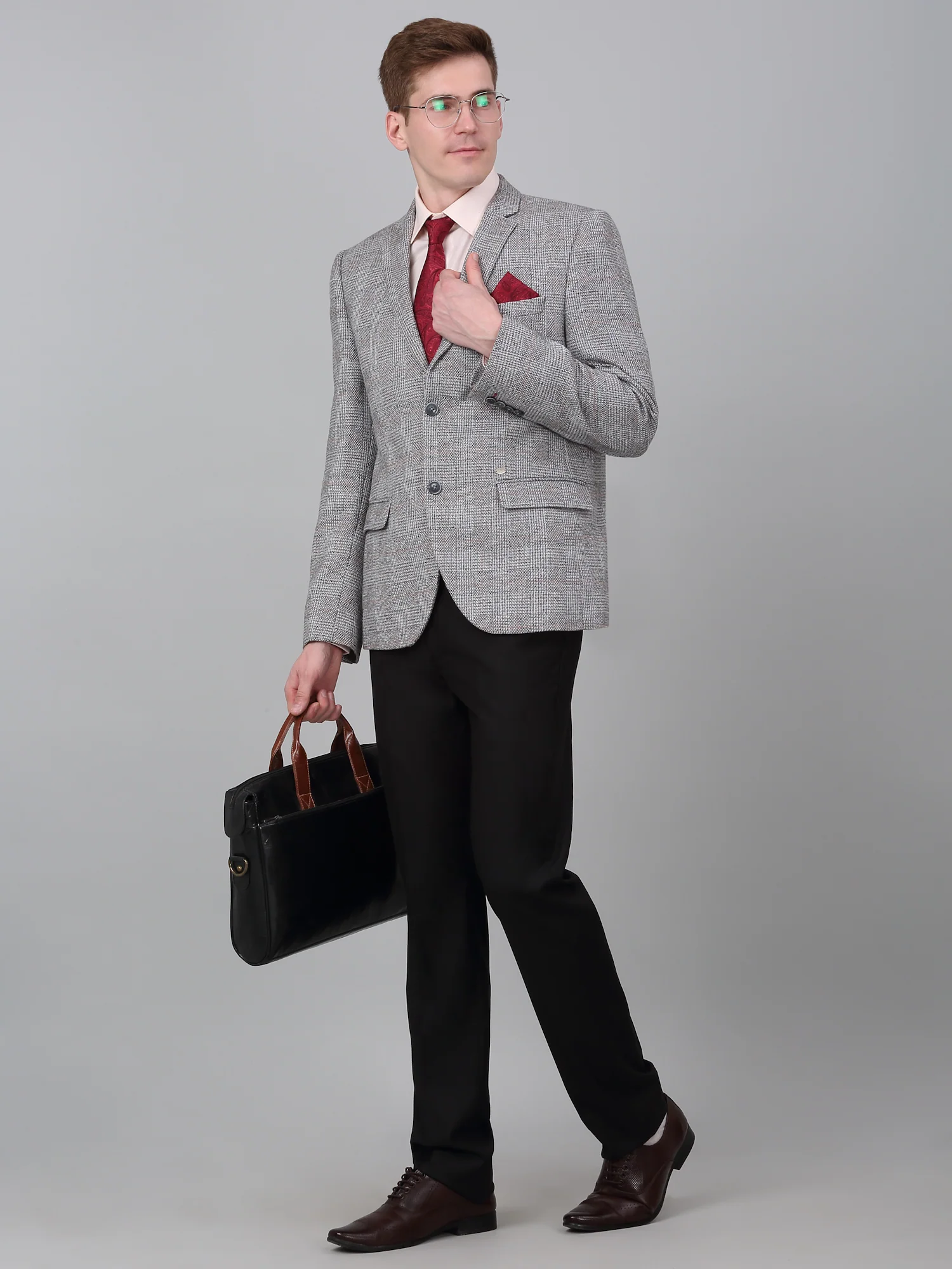 Blazer for Men | Premium Formal Blazer Slim Fit Notched Collar Terry Rayon Fabric Checkered Pattern - Image 2