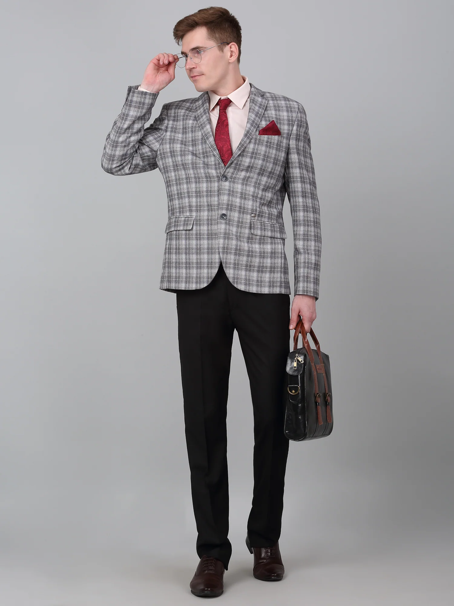 Men’s Grey Check Notch Lapel Formal Blazer | Cantabil - Image 2