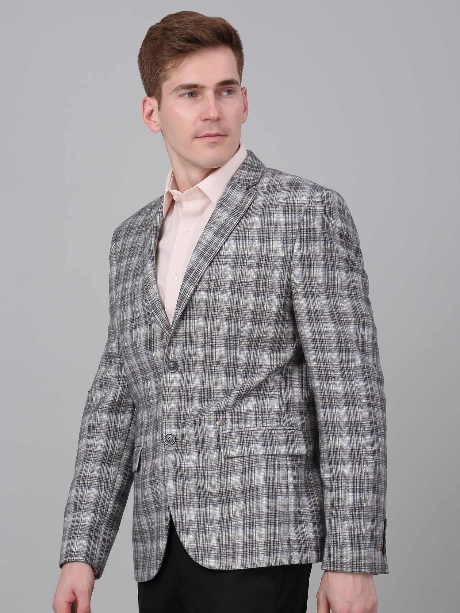 Men’s Grey Check Notch Lapel Formal Blazer | Cantabil - Image 3