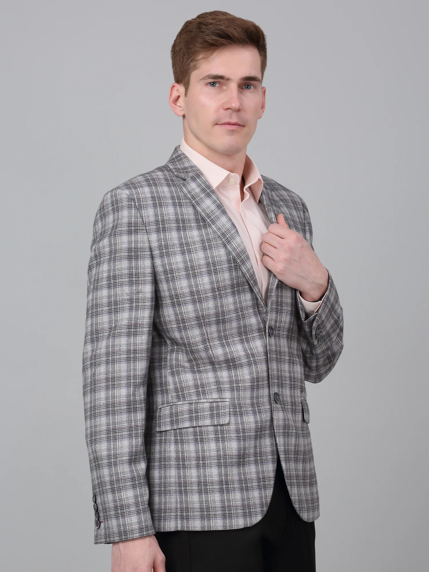Men’s Grey Check Notch Lapel Formal Blazer | Cantabil - Image 4
