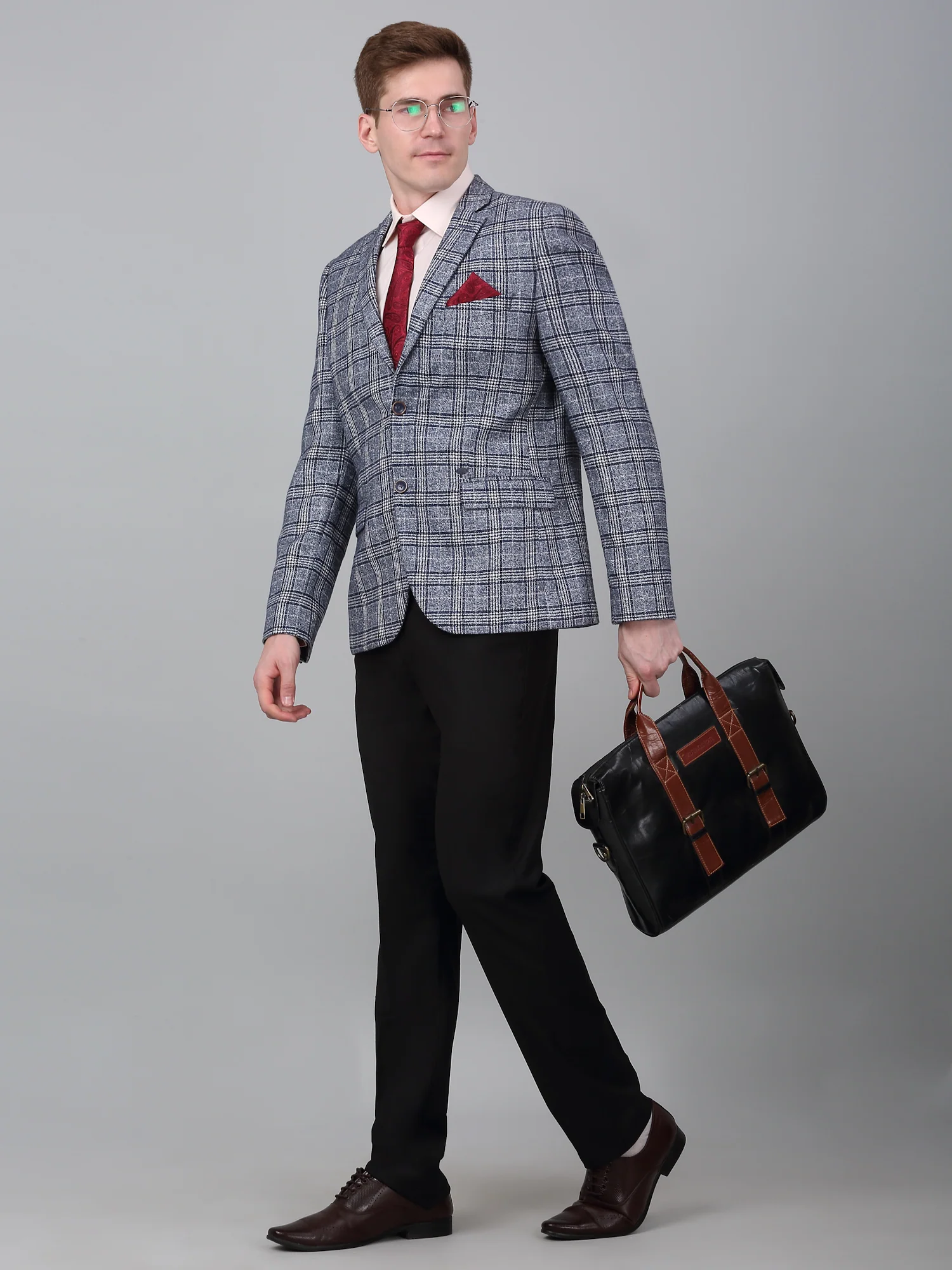 Blazer for Men | Premium Formal Blazer Slim Fit Notched Collar Wool Blend Fabric Checkered Pattern - Image 2