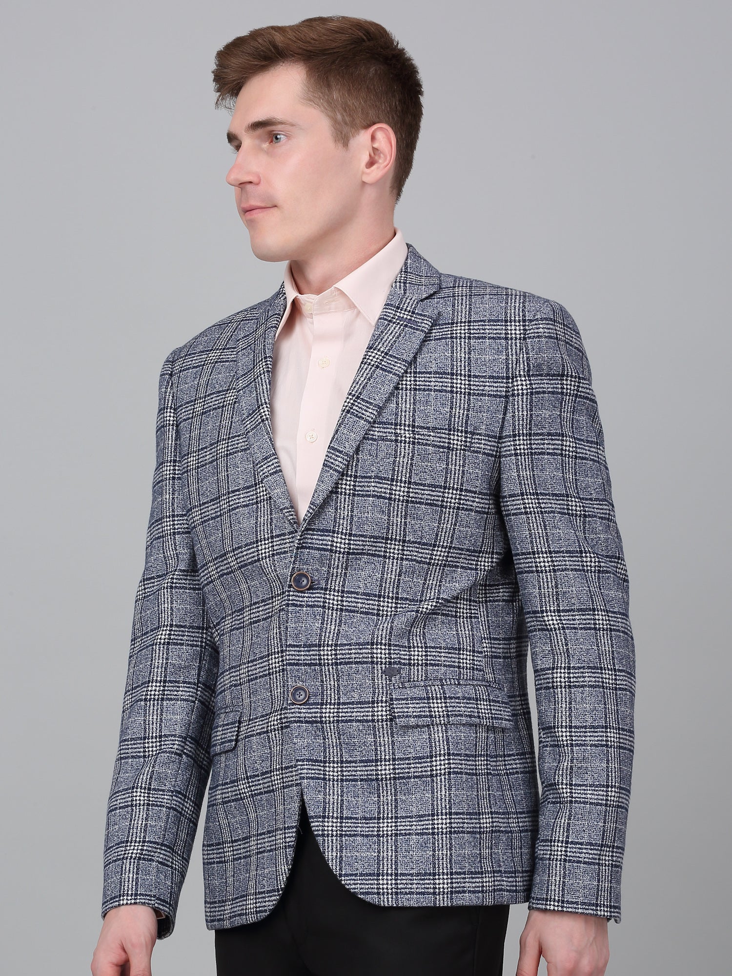 Blazer for Men | Premium Formal Blazer Slim Fit Notched Collar Wool Blend Fabric Checkered Pattern - Image 3