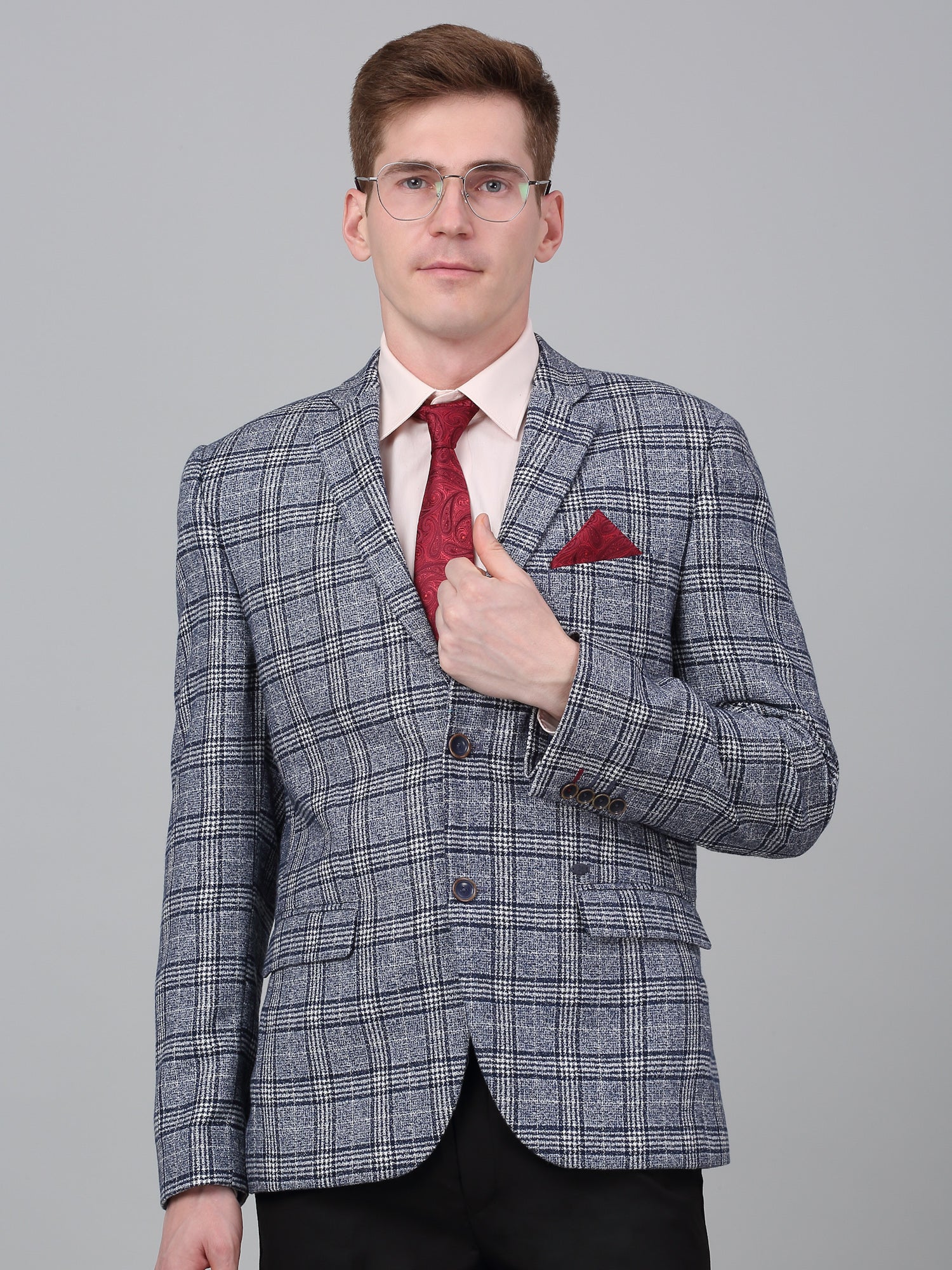 Blazer for Men | Premium Formal Blazer Slim Fit Notched Collar Wool Blend Fabric Checkered Pattern - Image 5