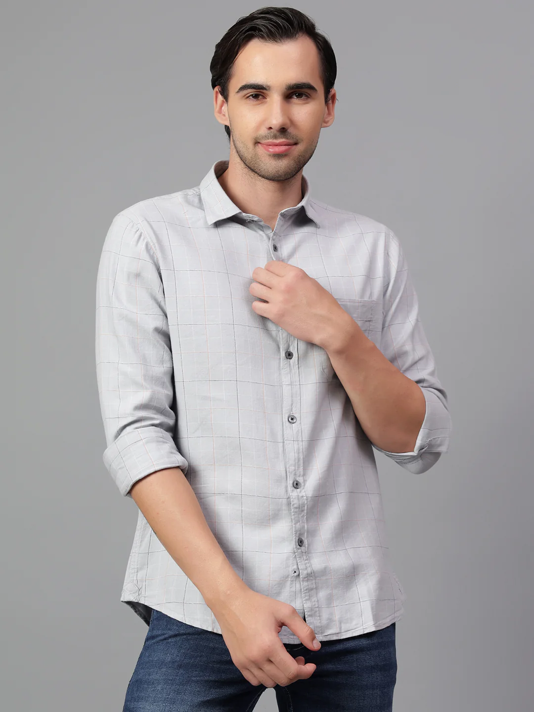 Casual Shirt for Men | Breathable & Soft with Color Fastness Regular Fit Spread Collar Neck Cotton Blend Fabric Checkered Pattern - Image 2