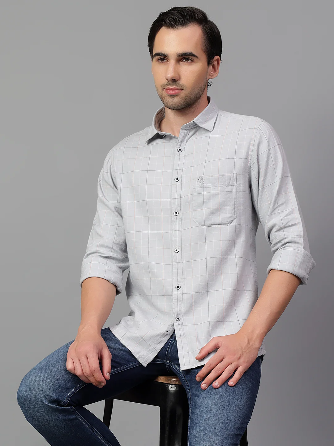 Casual Shirt for Men | Breathable & Soft with Color Fastness Regular Fit Spread Collar Neck Cotton Blend Fabric Checkered Pattern - Image 3