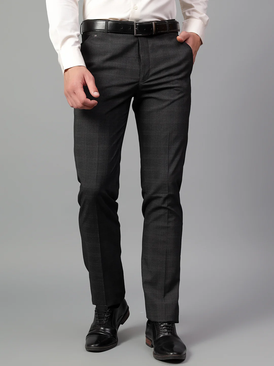 Formal Trouser for Men | Breathable & Soft with Color Fastness Regular Fit Poly Viscose Fabric Checkered Pattern Hook & Eye Closure - Image 2