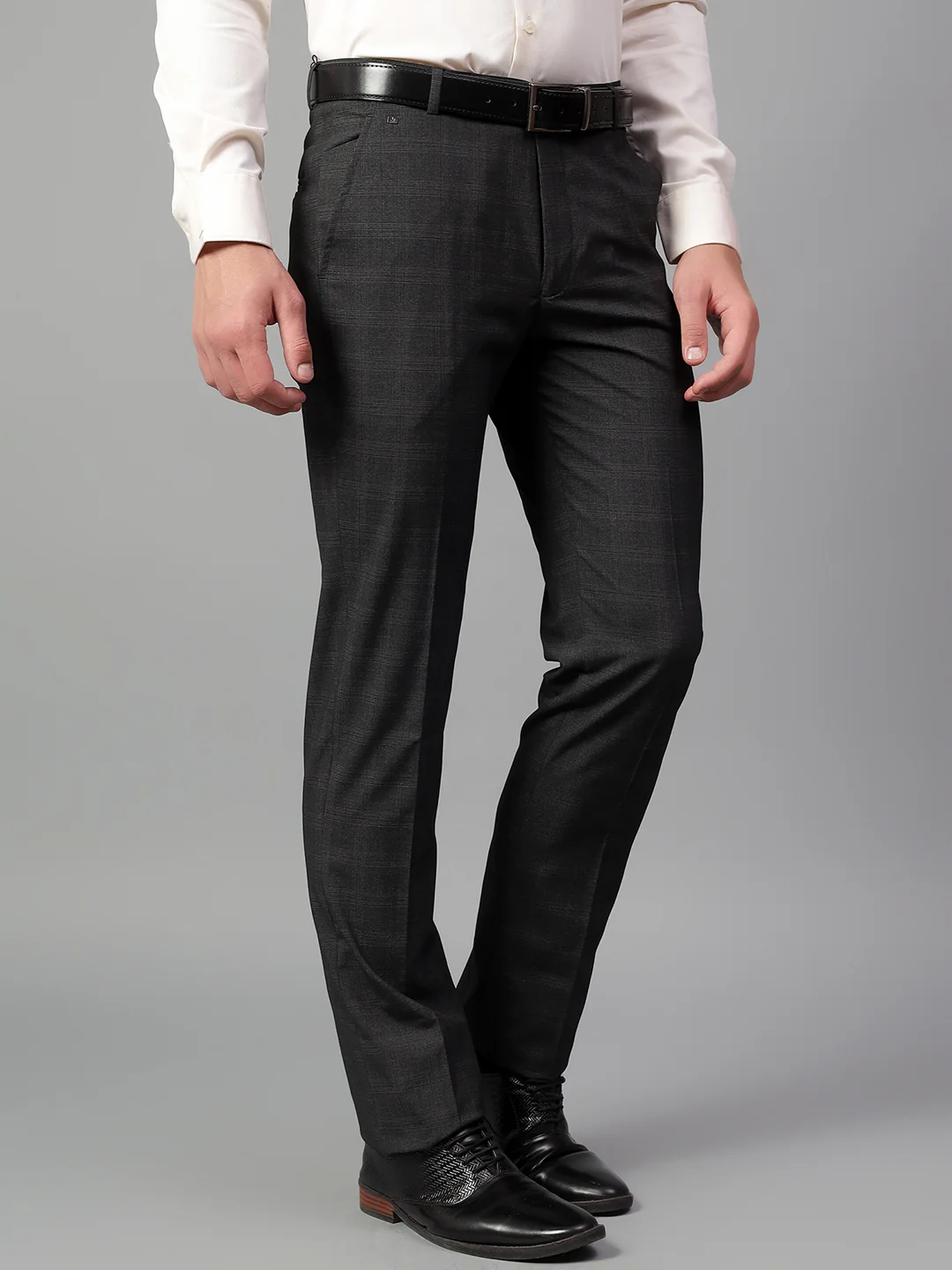 Formal Trouser for Men | Breathable & Soft with Color Fastness Regular Fit Poly Viscose Fabric Checkered Pattern Hook & Eye Closure - Image 4