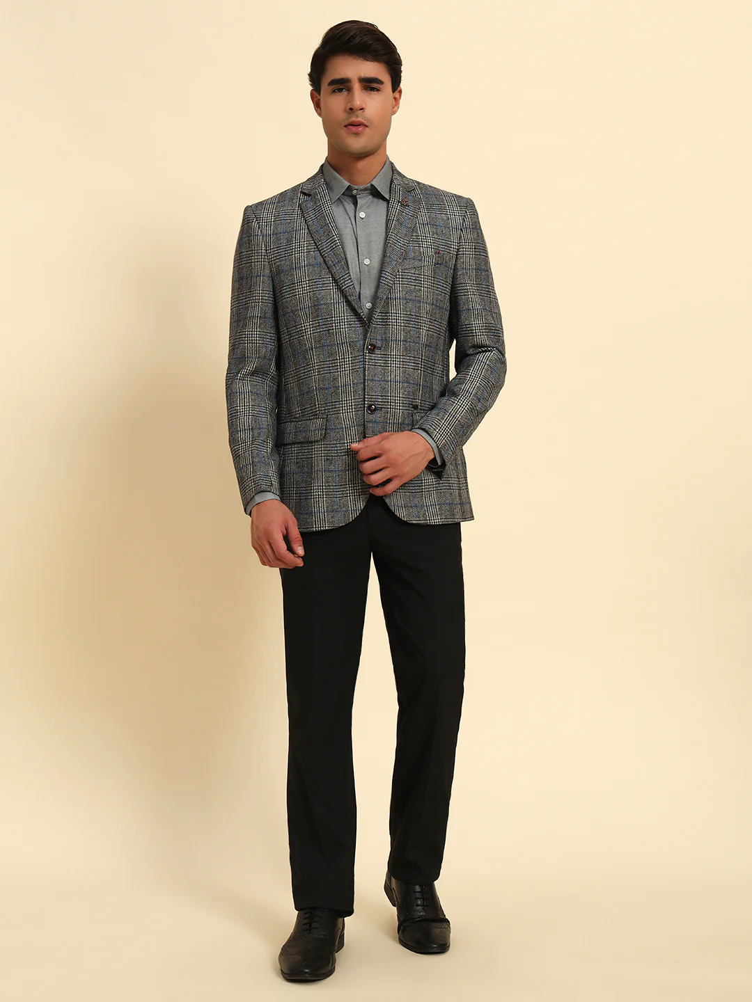 Blazer for Men | Premium Formal Blazer Slim Fit Notched Collar Tweed Fabric Checkered Pattern - Image 2