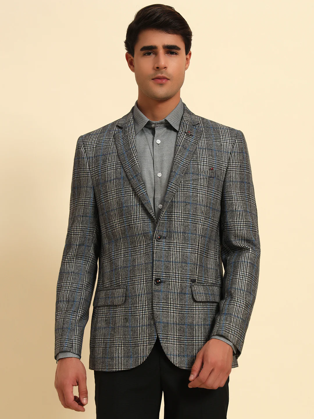 Blazer for Men | Premium Formal Blazer Slim Fit Notched Collar Tweed Fabric Checkered Pattern - Image 4