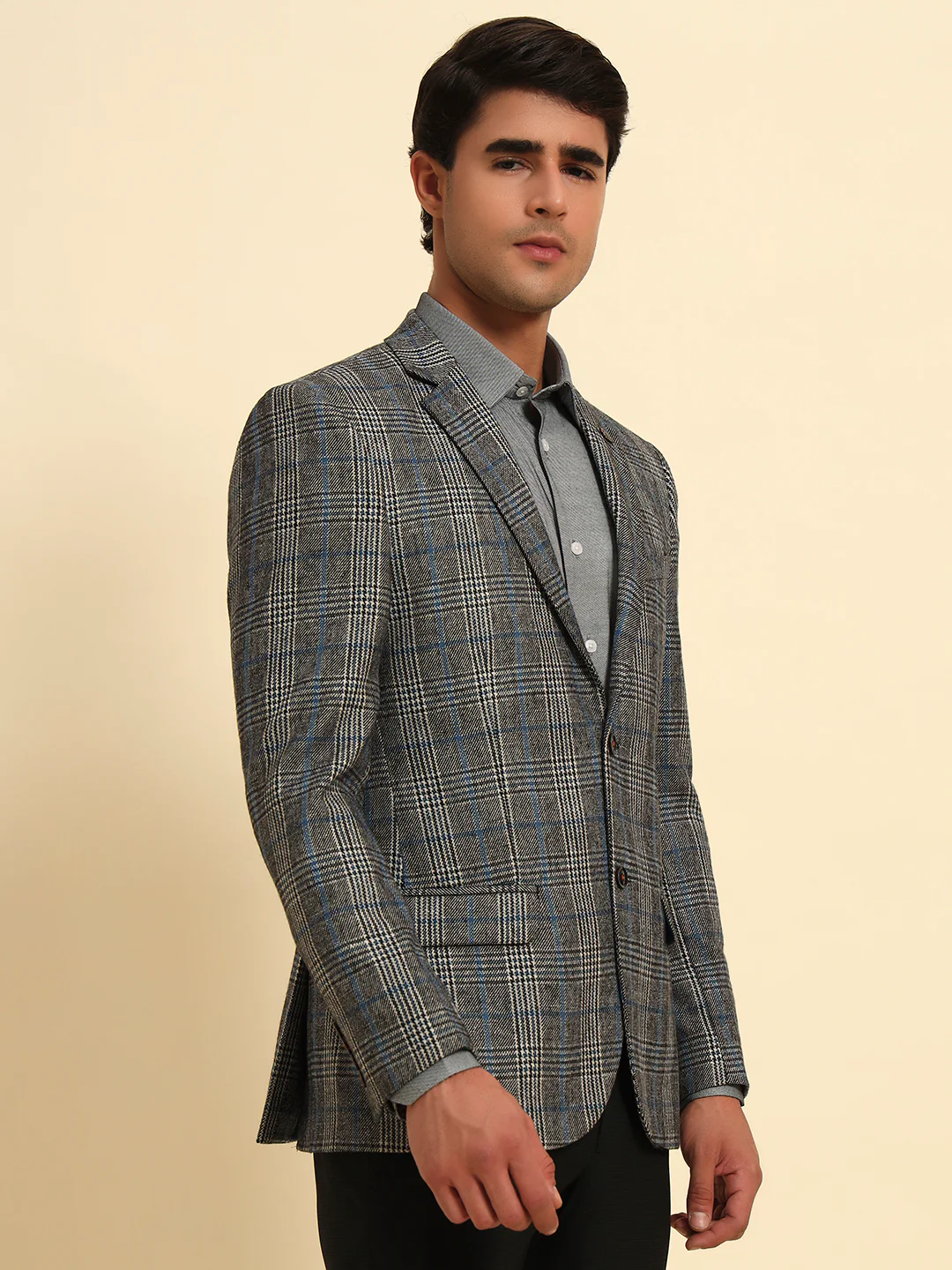 Blazer for Men | Premium Formal Blazer Slim Fit Notched Collar Tweed Fabric Checkered Pattern - Image 5