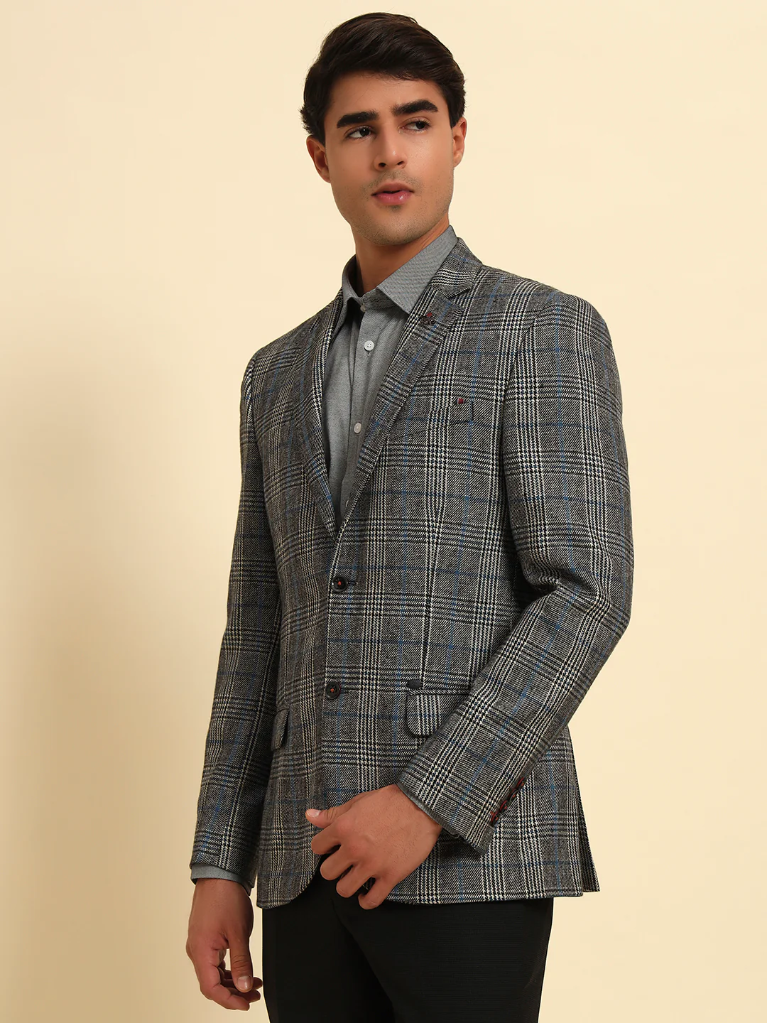 Blazer for Men | Premium Formal Blazer Slim Fit Notched Collar Tweed Fabric Checkered Pattern - Image 6