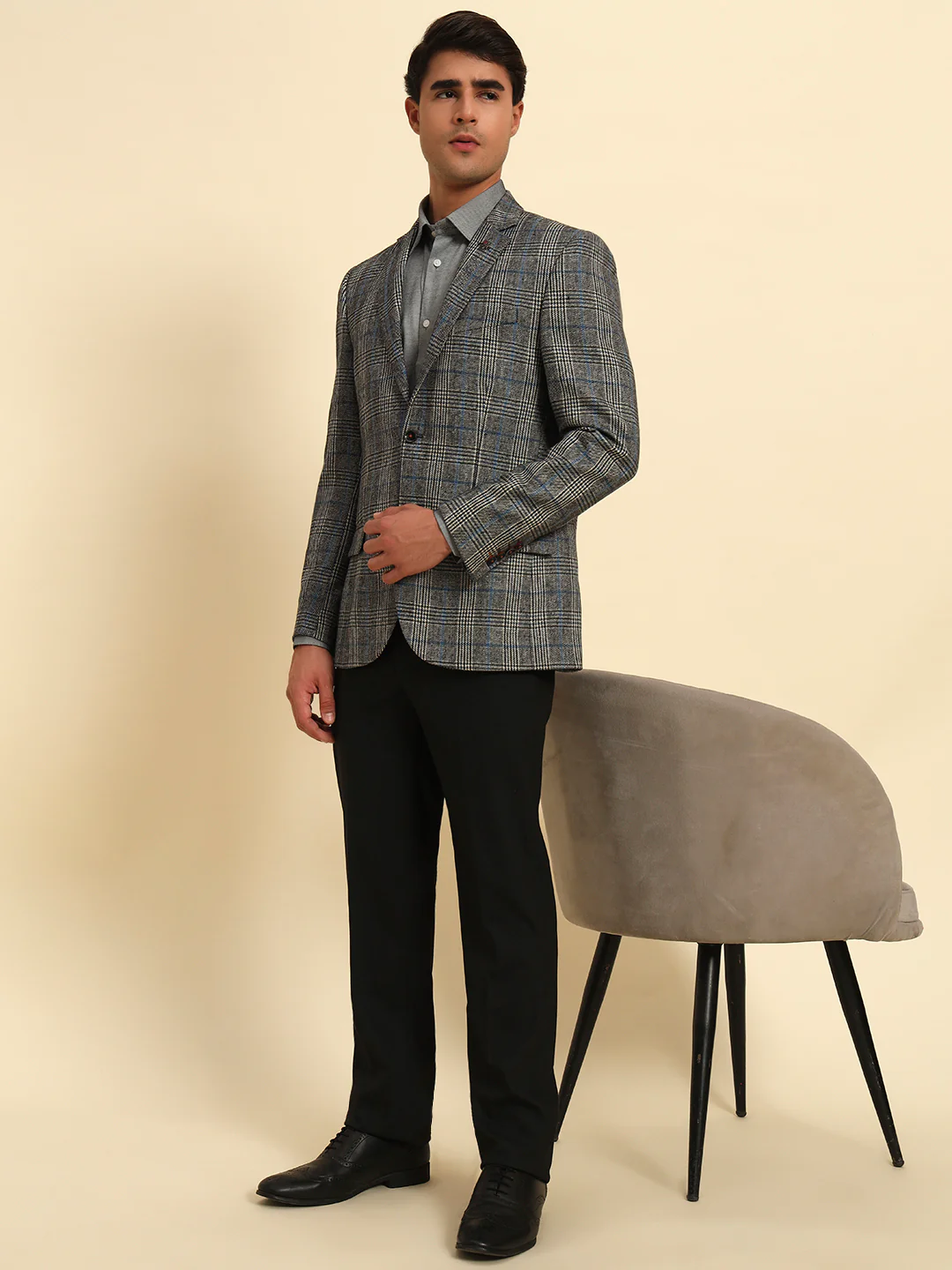 Blazer for Men | Premium Formal Blazer Slim Fit Notched Collar Tweed Fabric Checkered Pattern - Image 9