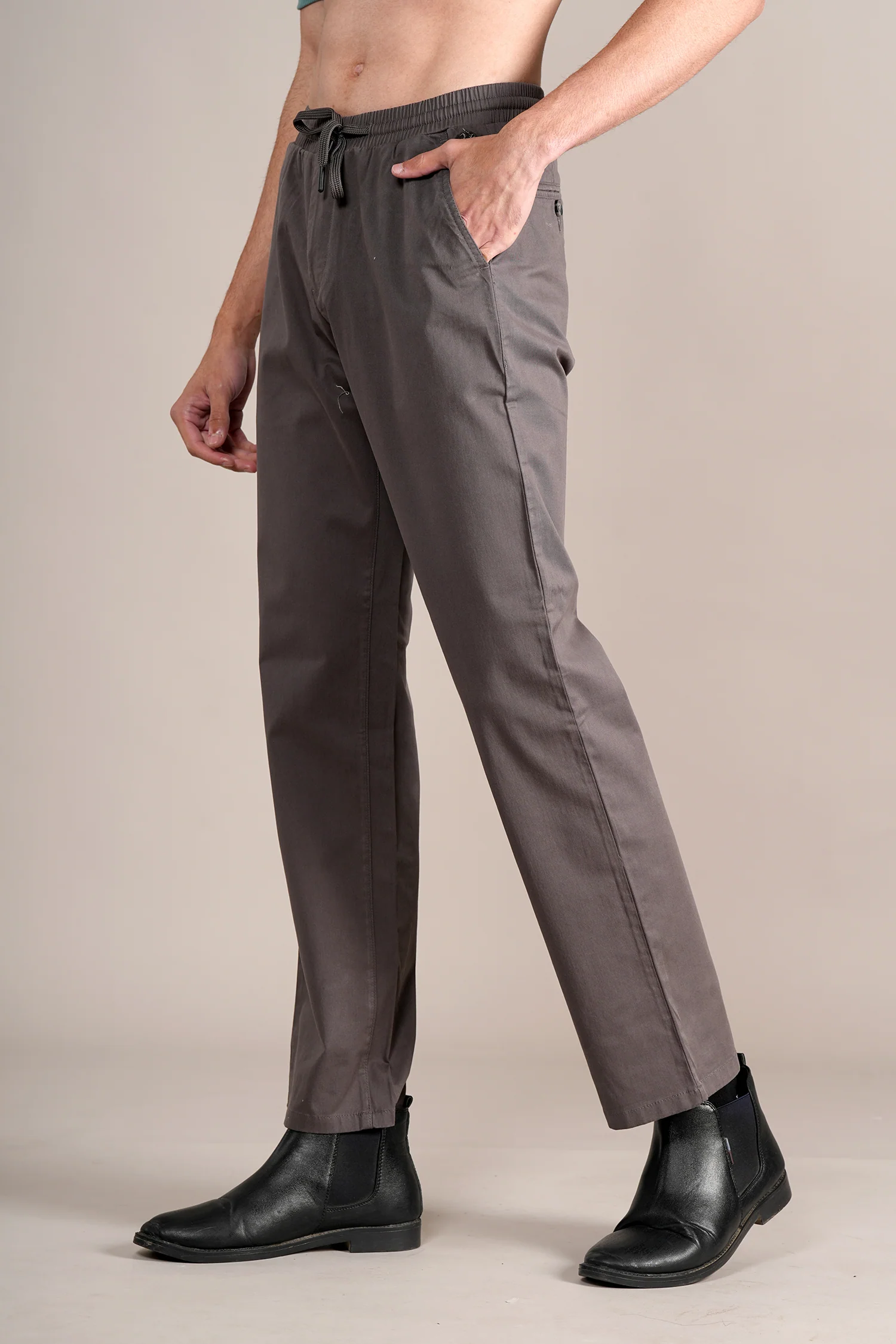 Casual Trouser for Men | Breathable & Soft with Color Fastness Regular Fit Cotton Blend Fabric Solid Pattern Drawstring Closure - Image 3