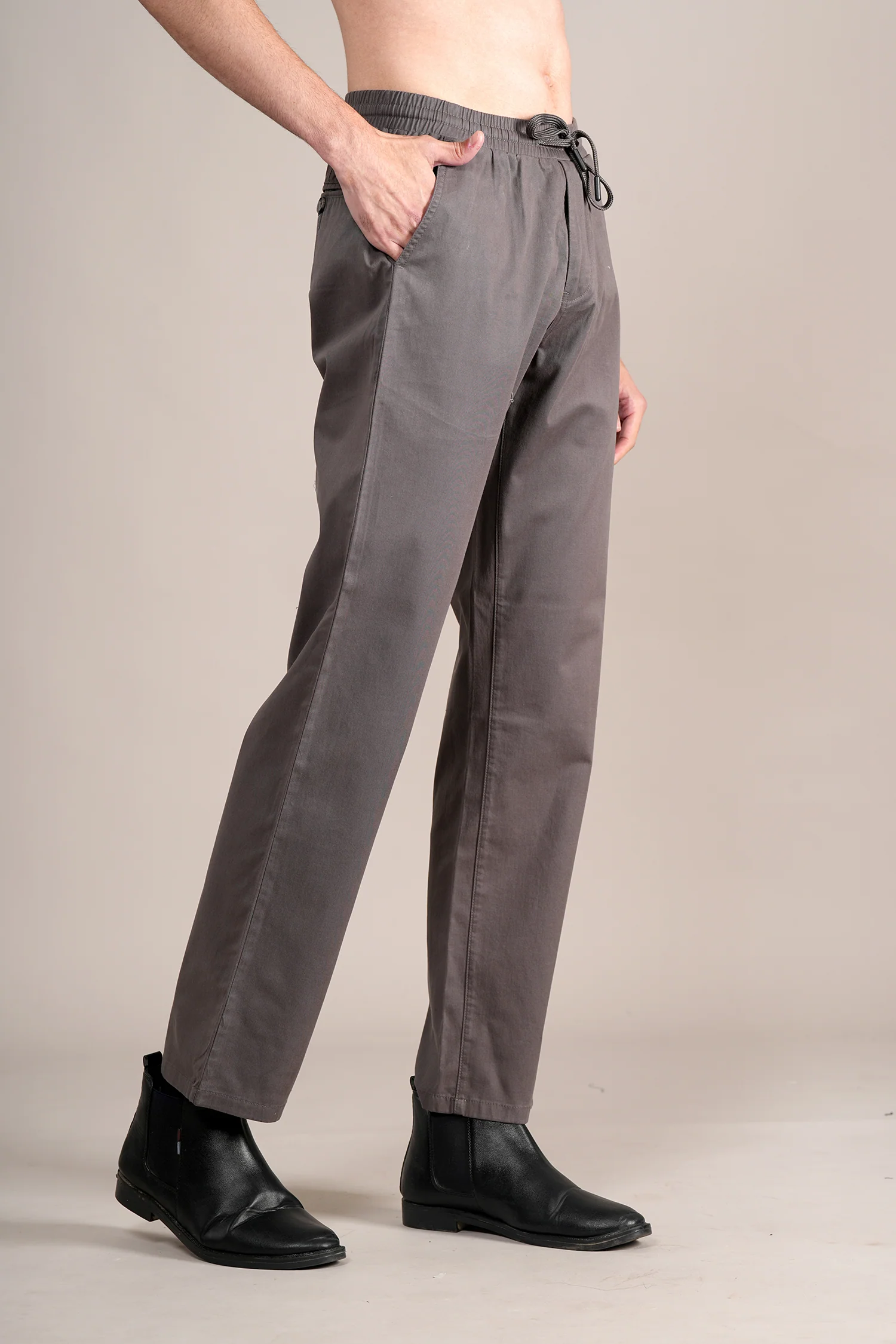 Casual Trouser for Men | Breathable & Soft with Color Fastness Regular Fit Cotton Blend Fabric Solid Pattern Drawstring Closure - Image 4