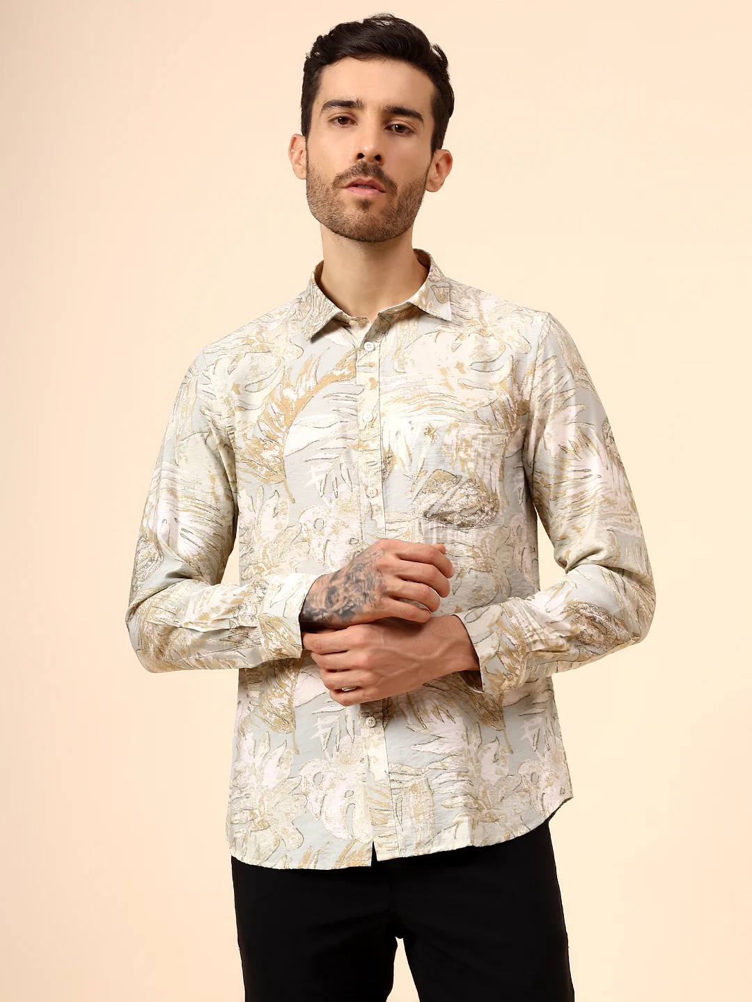 Casual Shirt for Men | Breathable & Soft with Color Fastness Regular Fit Spread Collar Neck Viscose Fabric Printed Pattern - Image 2