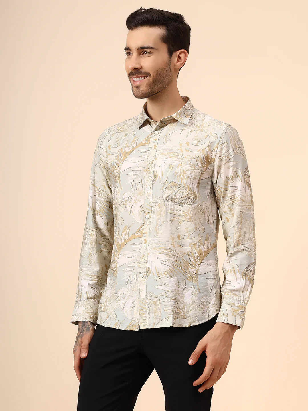 Casual Shirt for Men | Breathable & Soft with Color Fastness Regular Fit Spread Collar Neck Viscose Fabric Printed Pattern - Image 3
