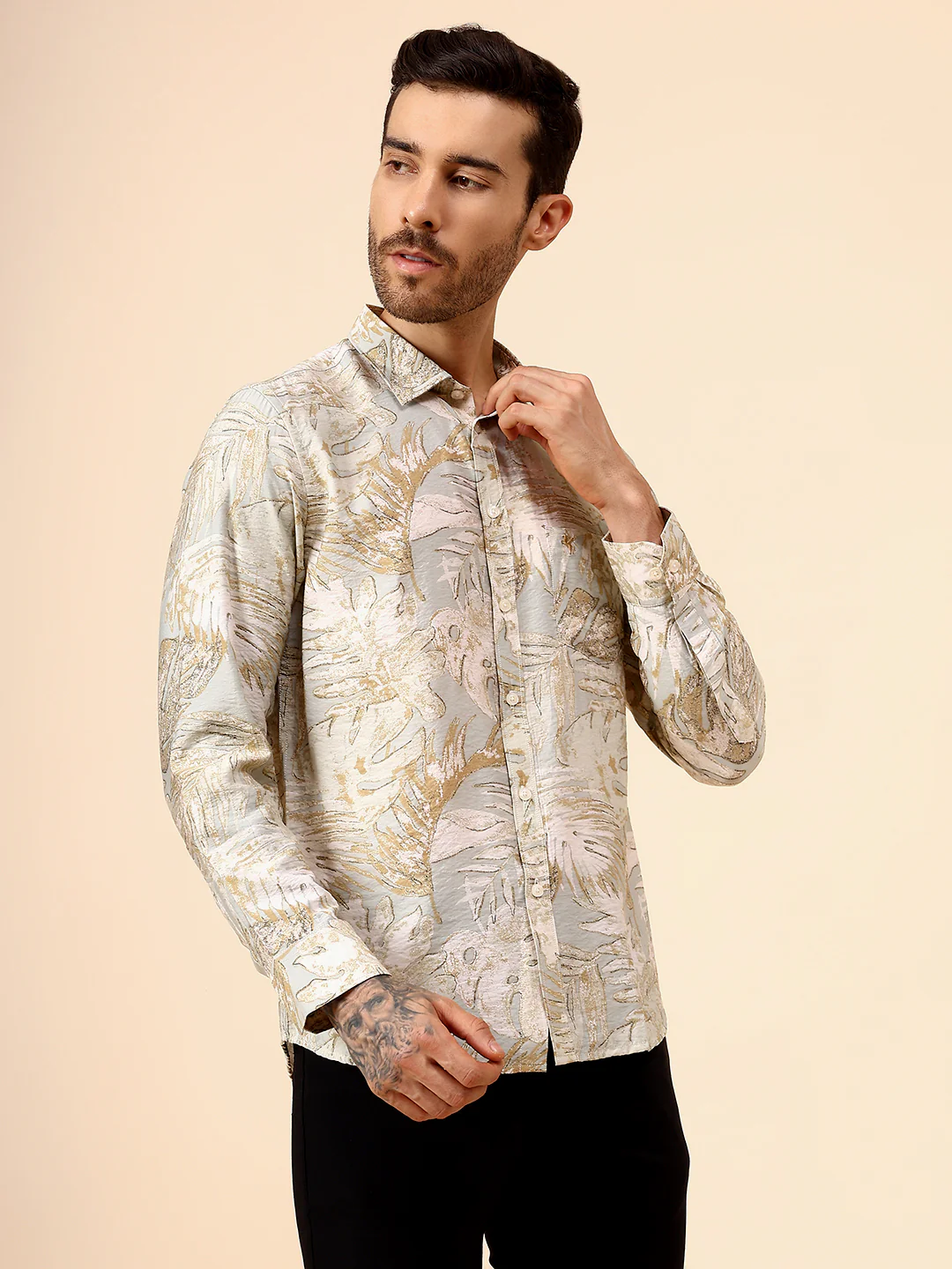 Casual Shirt for Men | Breathable & Soft with Color Fastness Regular Fit Spread Collar Neck Viscose Fabric Printed Pattern - Image 4