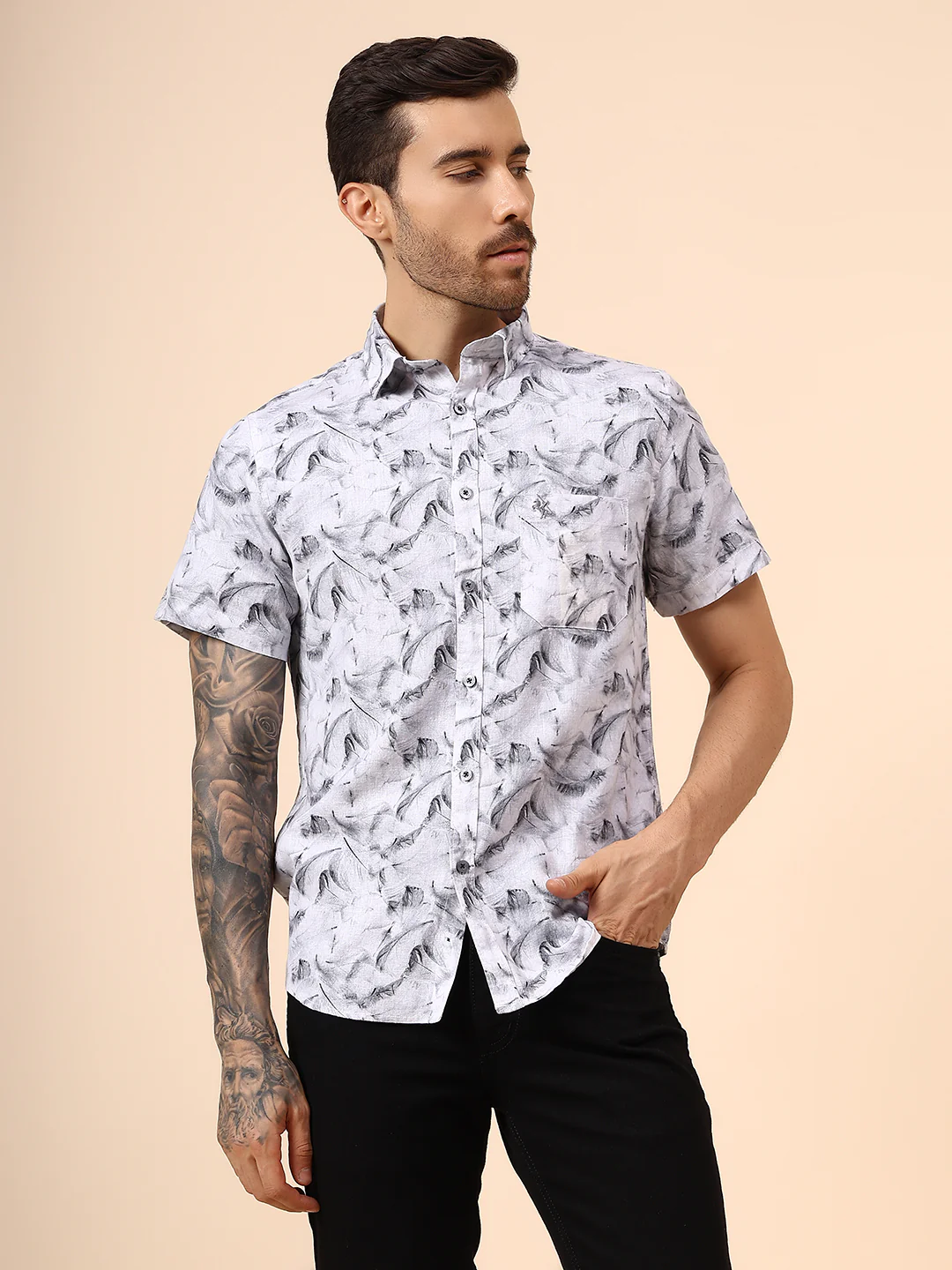 Casual Shirt for Men | Breathable & Soft with Color Fastness Regular Fit Spread Collar Neck Cotton Fabric Printed Pattern - Image 2