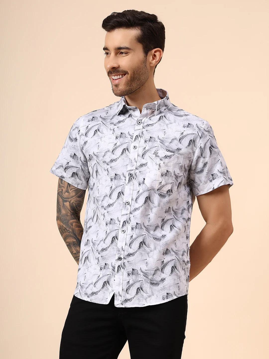 Casual Shirt for Men | Breathable & Soft with Color Fastness Regular Fit Spread Collar Neck Cotton Fabric Printed Pattern - Image 3