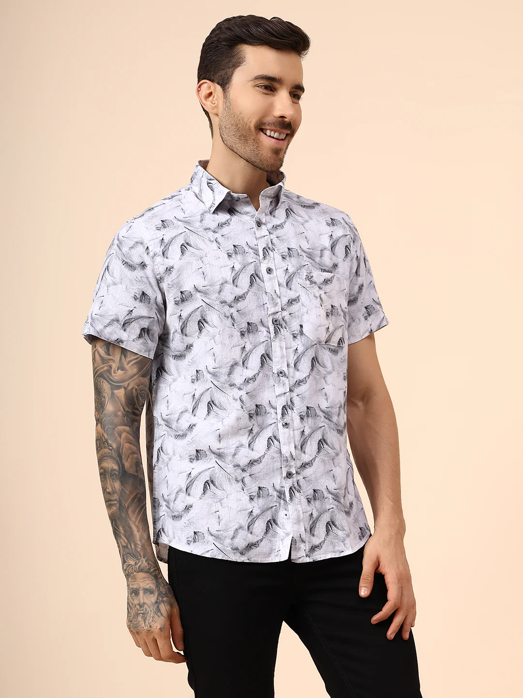 Casual Shirt for Men | Breathable & Soft with Color Fastness Regular Fit Spread Collar Neck Cotton Fabric Printed Pattern - Image 4