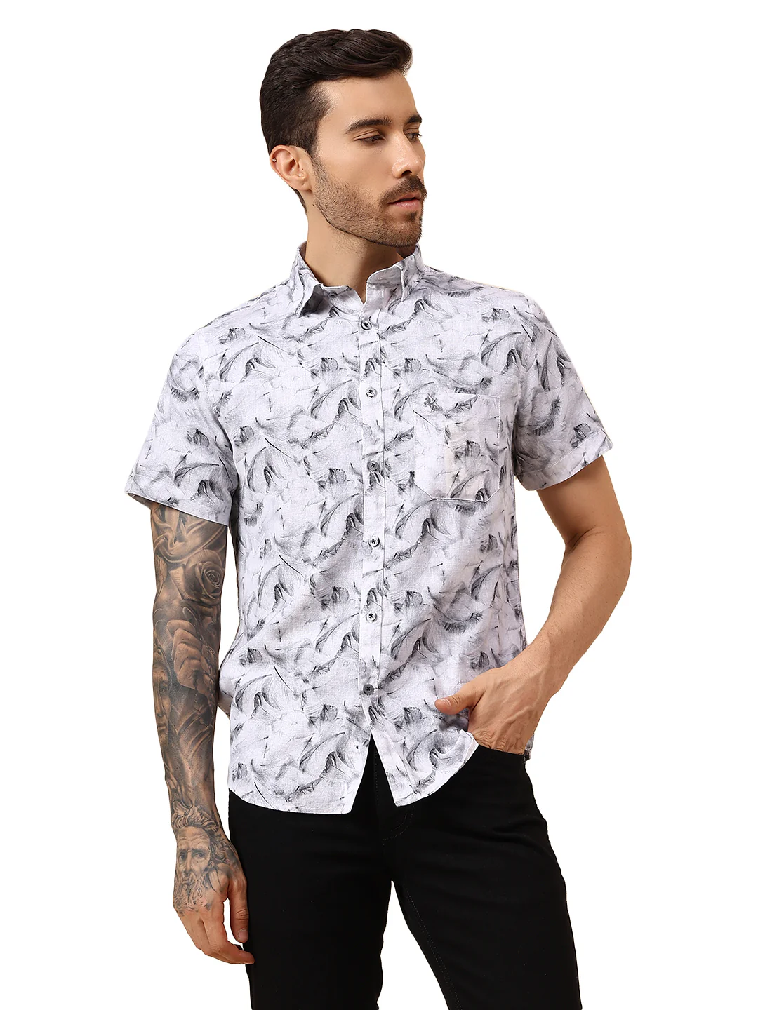 Casual Shirt for Men | Breathable & Soft with Color Fastness Regular Fit Spread Collar Neck Cotton Fabric Printed Pattern - Image 8