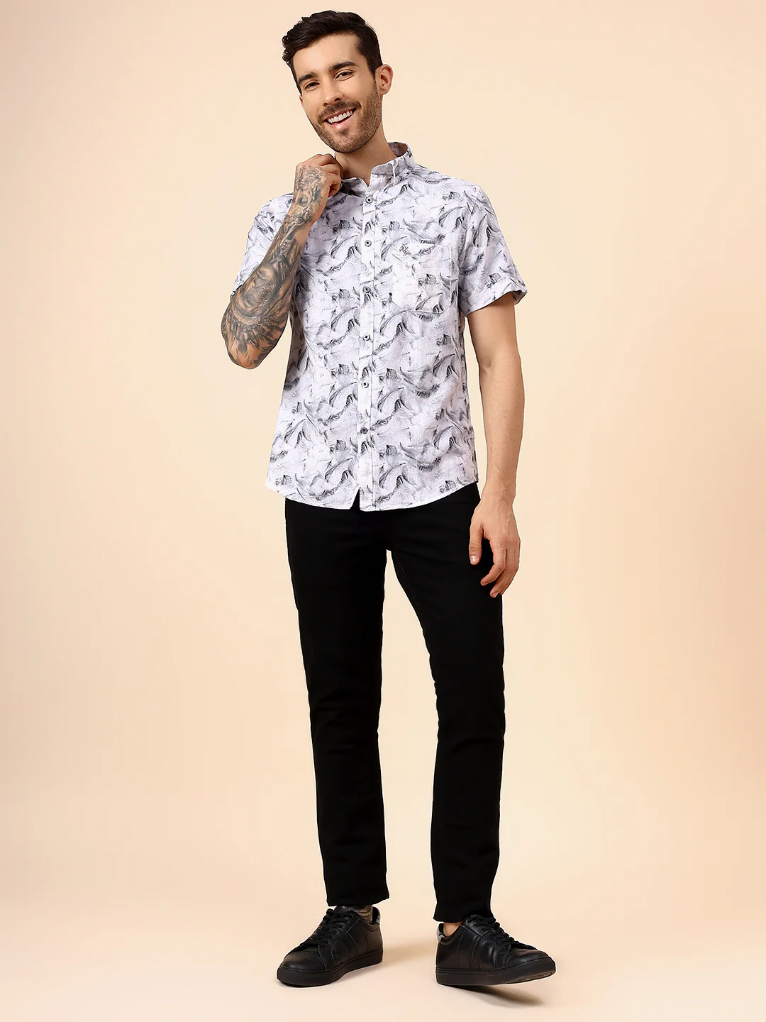 Casual Shirt for Men | Breathable & Soft with Color Fastness Regular Fit Spread Collar Neck Cotton Fabric Printed Pattern - Image 9