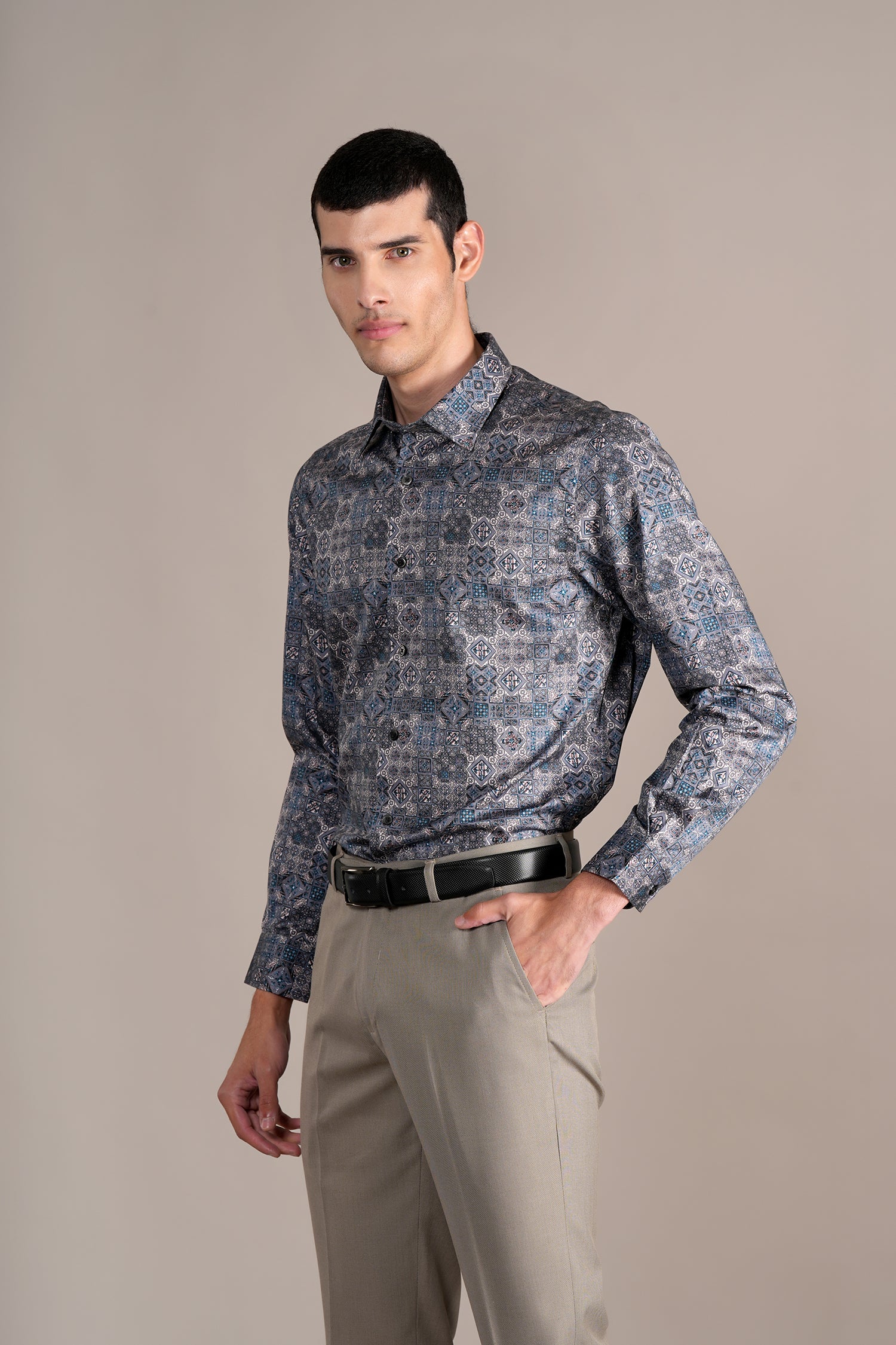 Formal Shirt for Men l Breathable & Soft with Color Fastness Regular Fit Spread Collar Neck Cotton Fabric Printed Pattern - Image 3