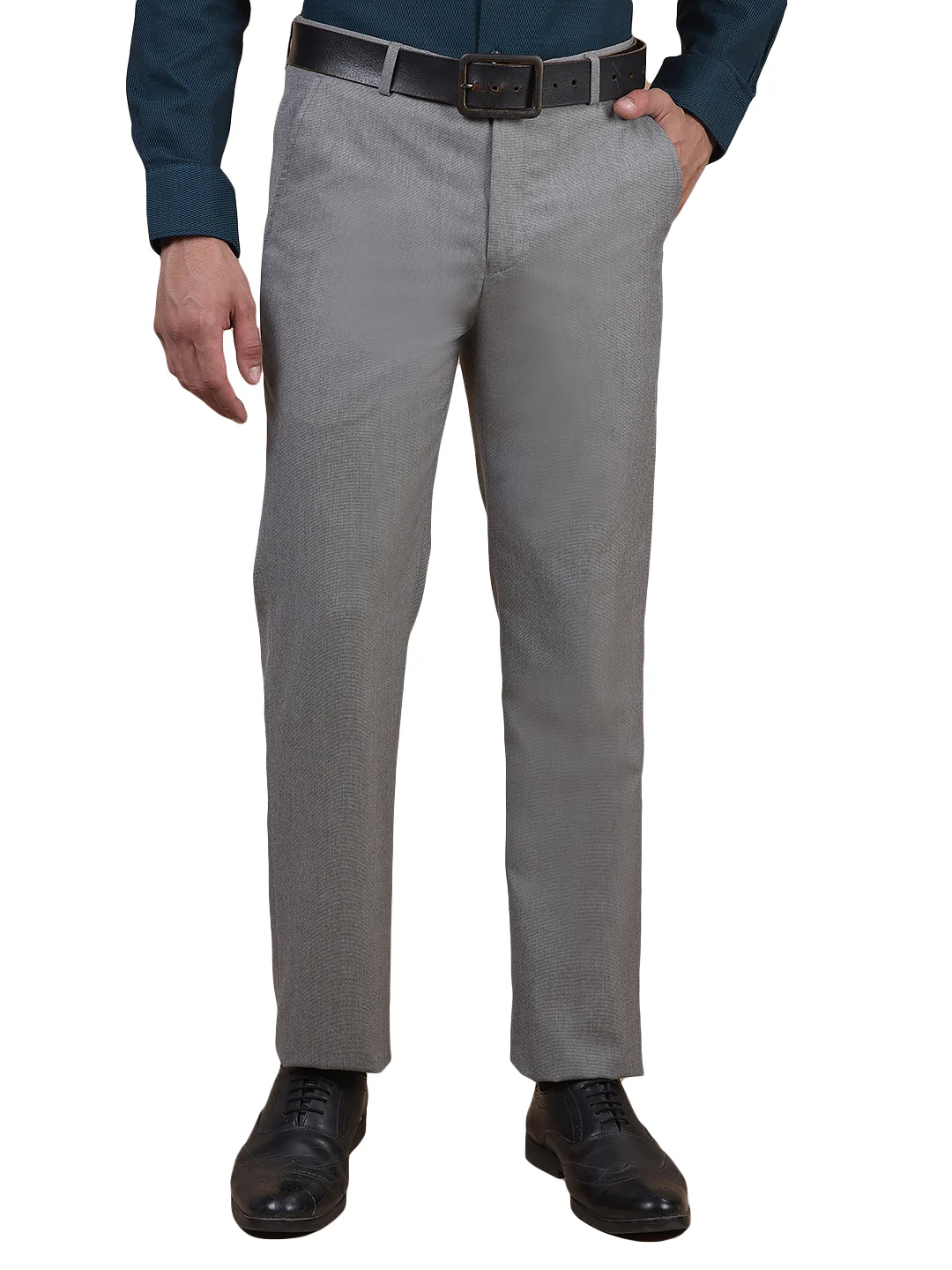 Formal Trouser for Men | Breathable & Soft with Color Fastness Regular Fit Poly Viscose Fabric Self Design Pattern Hook & Eye Closure - Image 2