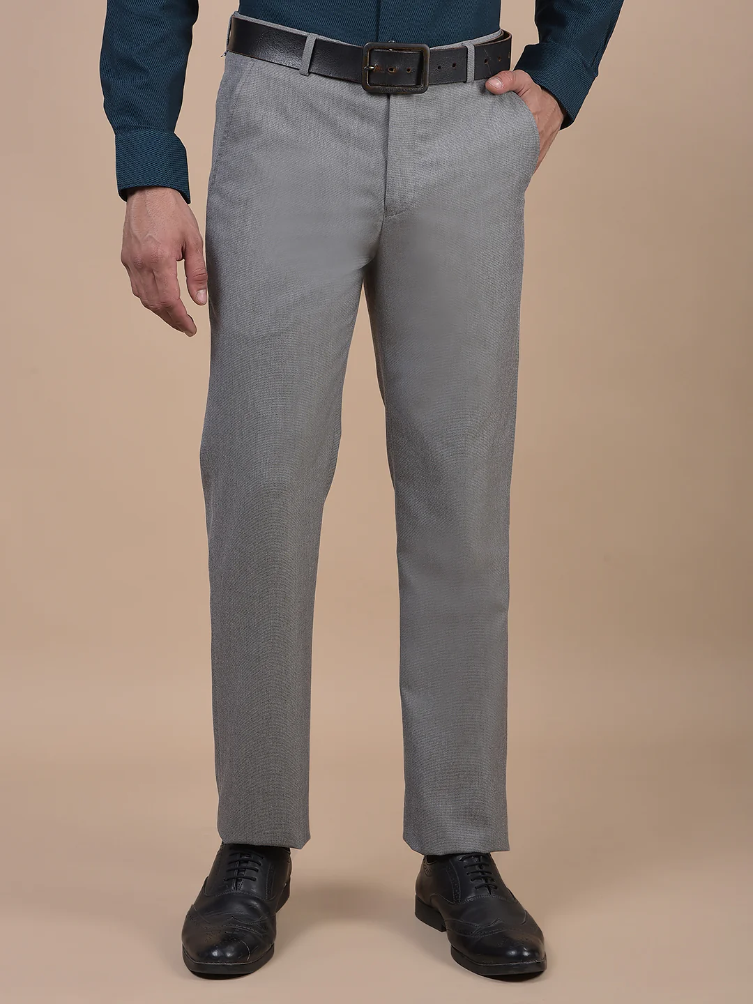 Formal Trouser for Men | Breathable & Soft with Color Fastness Regular Fit Poly Viscose Fabric Self Design Pattern Hook & Eye Closure - Image 3