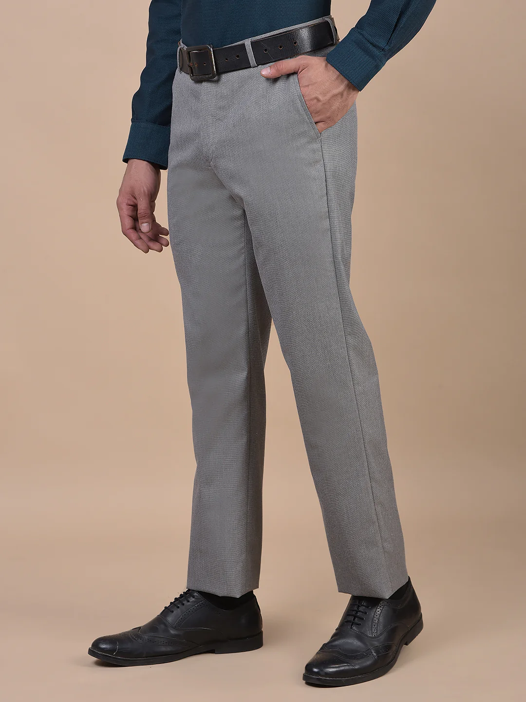 Formal Trouser for Men | Breathable & Soft with Color Fastness Regular Fit Poly Viscose Fabric Self Design Pattern Hook & Eye Closure - Image 4