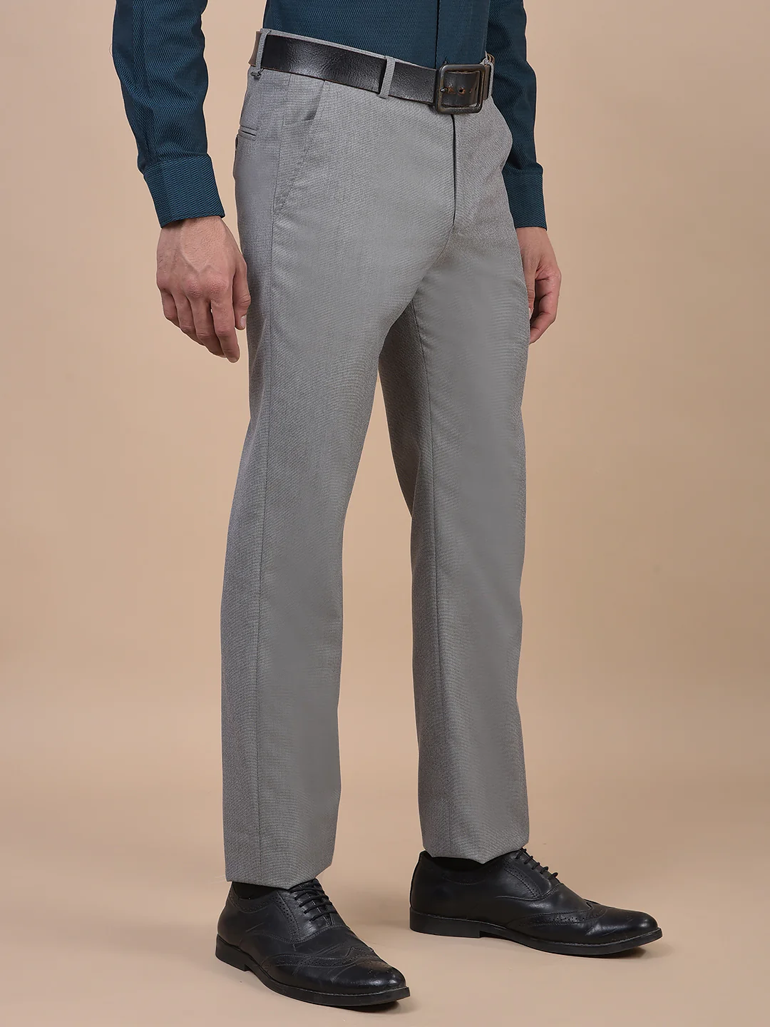 Formal Trouser for Men | Breathable & Soft with Color Fastness Regular Fit Poly Viscose Fabric Self Design Pattern Hook & Eye Closure - Image 6
