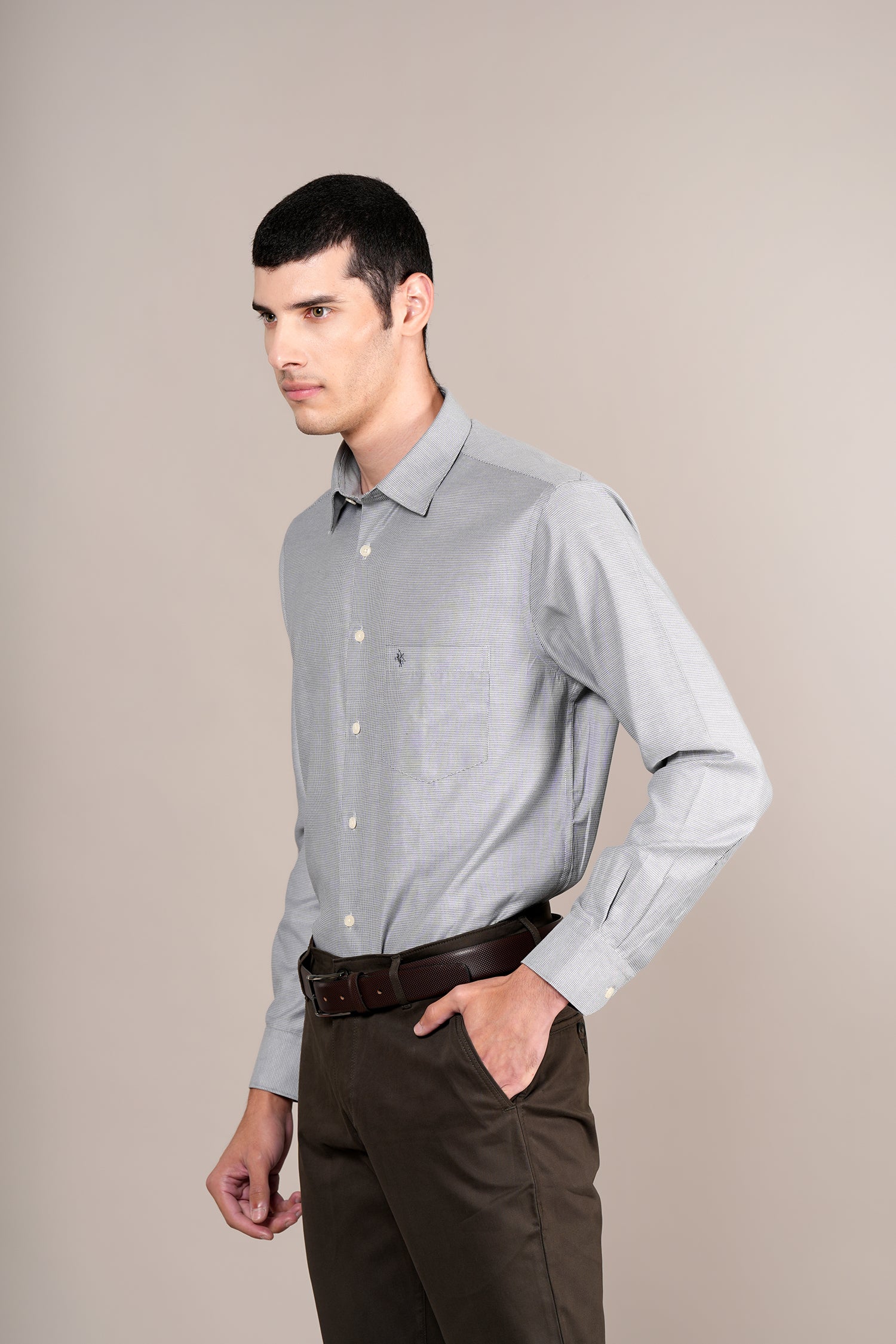 Formal Shirt for Men l Breathable & Soft with Color Fastness Regular Fit Spread Collar Neck Cotton Blend Fabric Self Design Pattern - Image 3