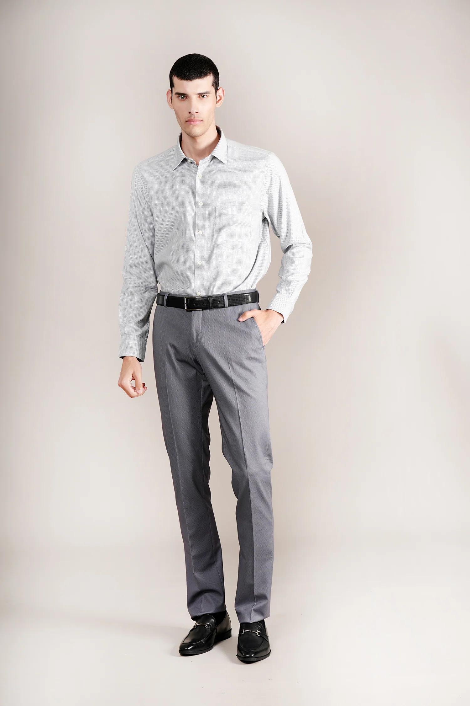 Formal Shirt for Men l Breathable & Soft with Color Fastness Regular Fit Spread Collar Neck Cotton Blend Fabric Self Design Pattern - Image 2