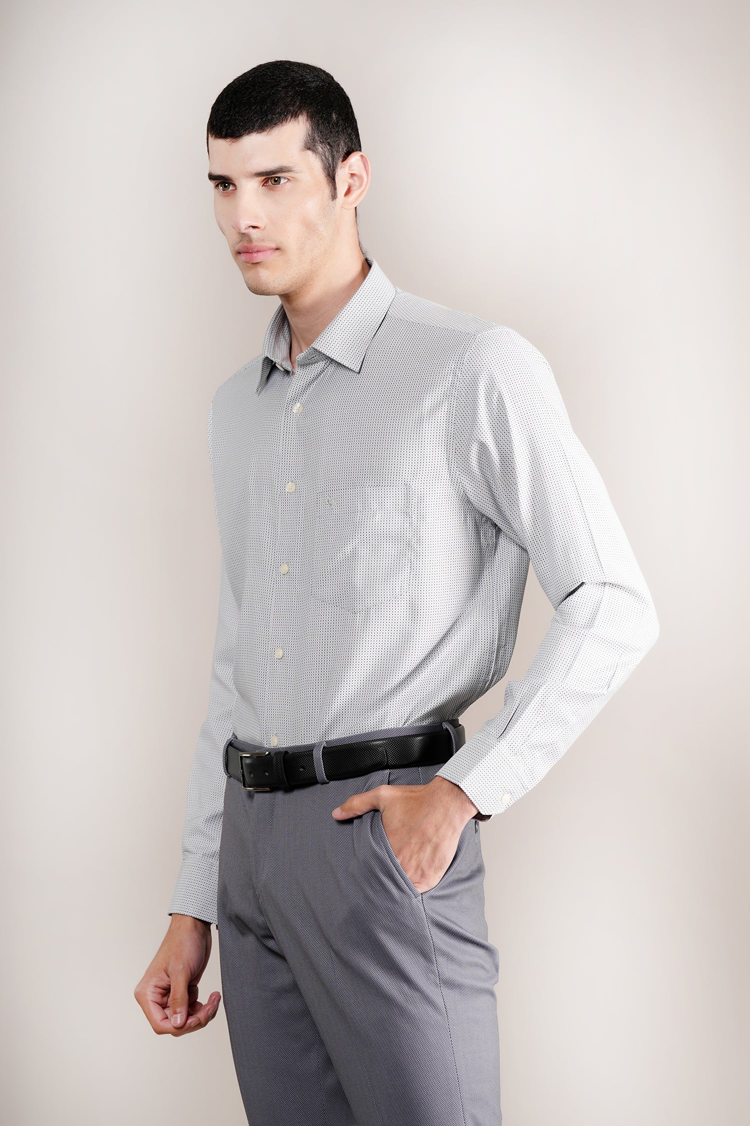 Formal Shirt for Men l Breathable & Soft with Color Fastness Regular Fit Spread Collar Neck Cotton Blend Fabric Self Design Pattern - Image 4